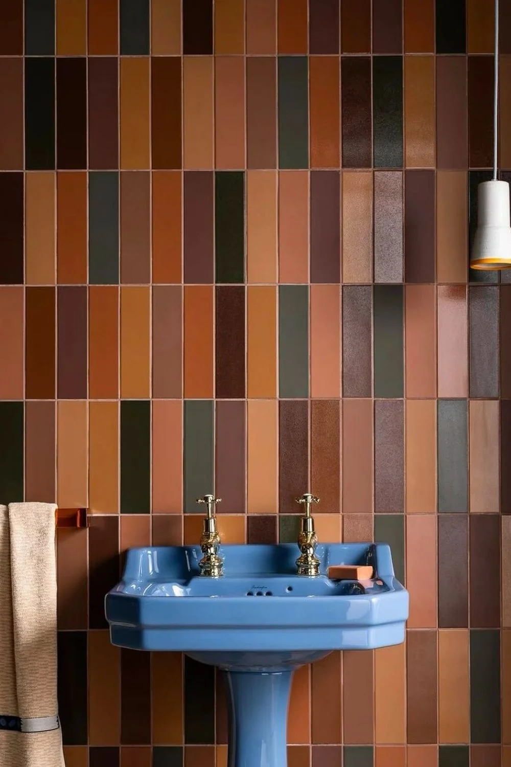 Vintage Bathroom Style Mosaic Tile Blue Basin