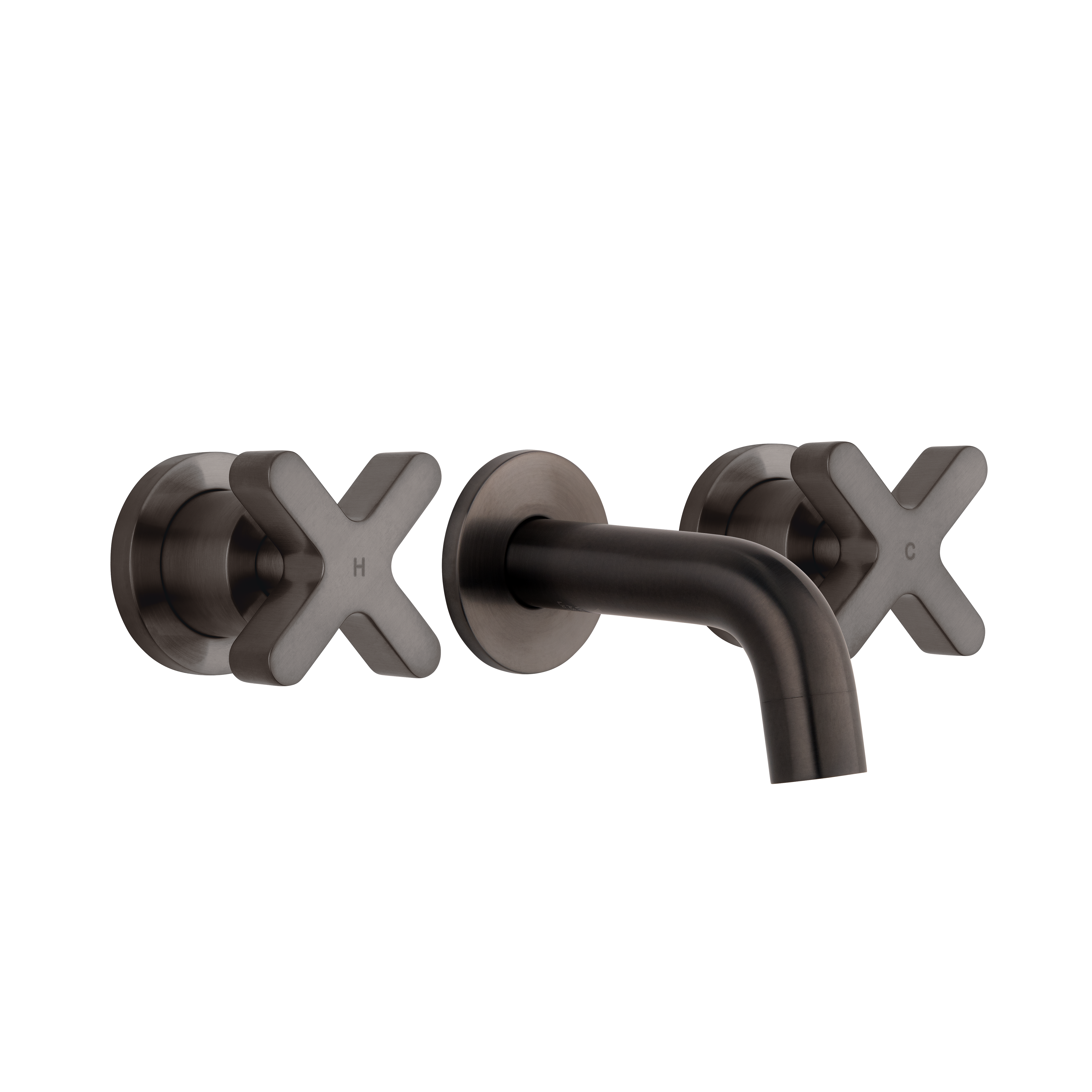 Cross Assembly Taps & Mini Spout Set - Brushed Gunmetal