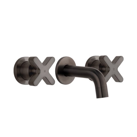 Cross Assembly Taps & Mini Spout Set - Brushed Gunmetal