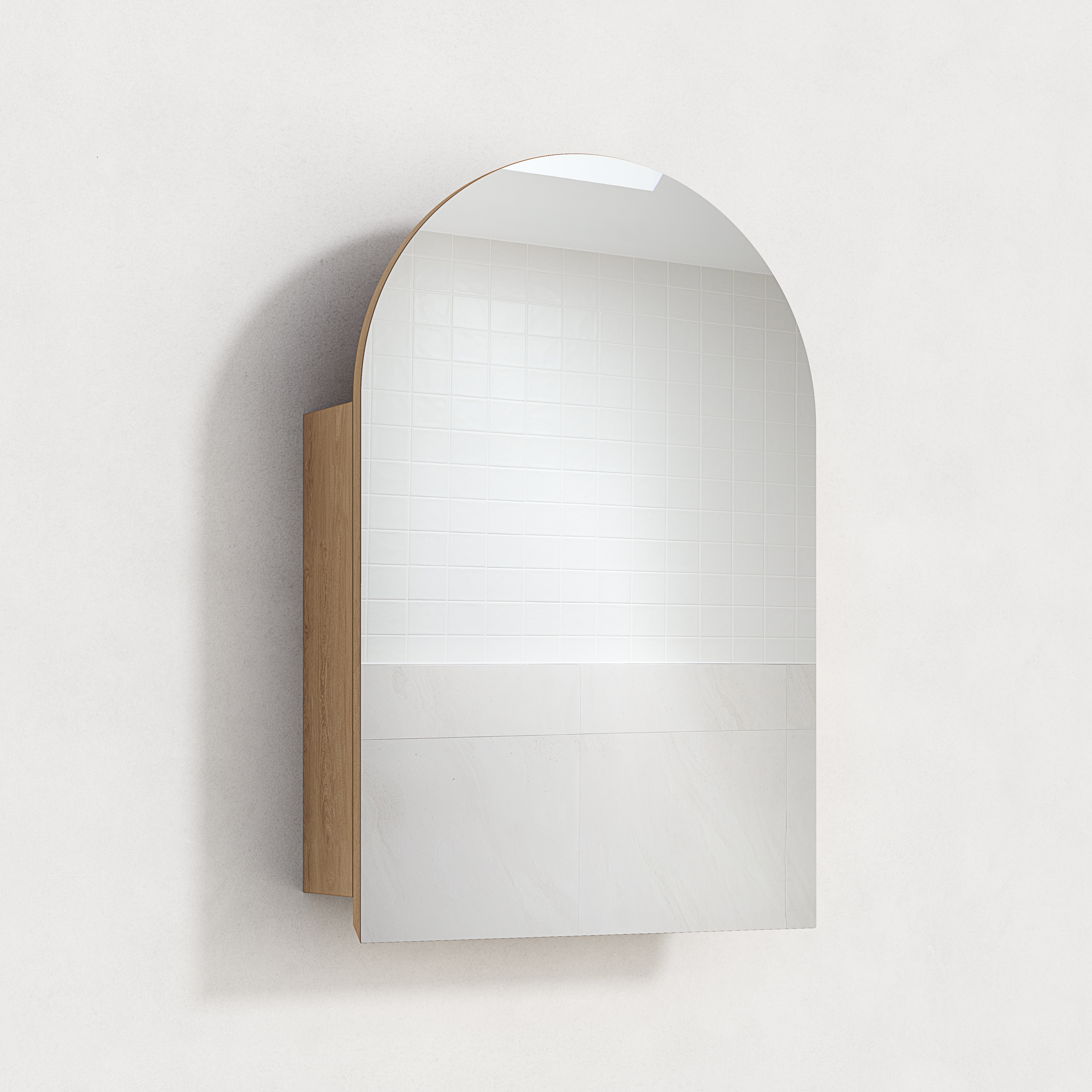 Mona Large Arch Mirror Cabinet - 600 x 900mm - Pure Oak