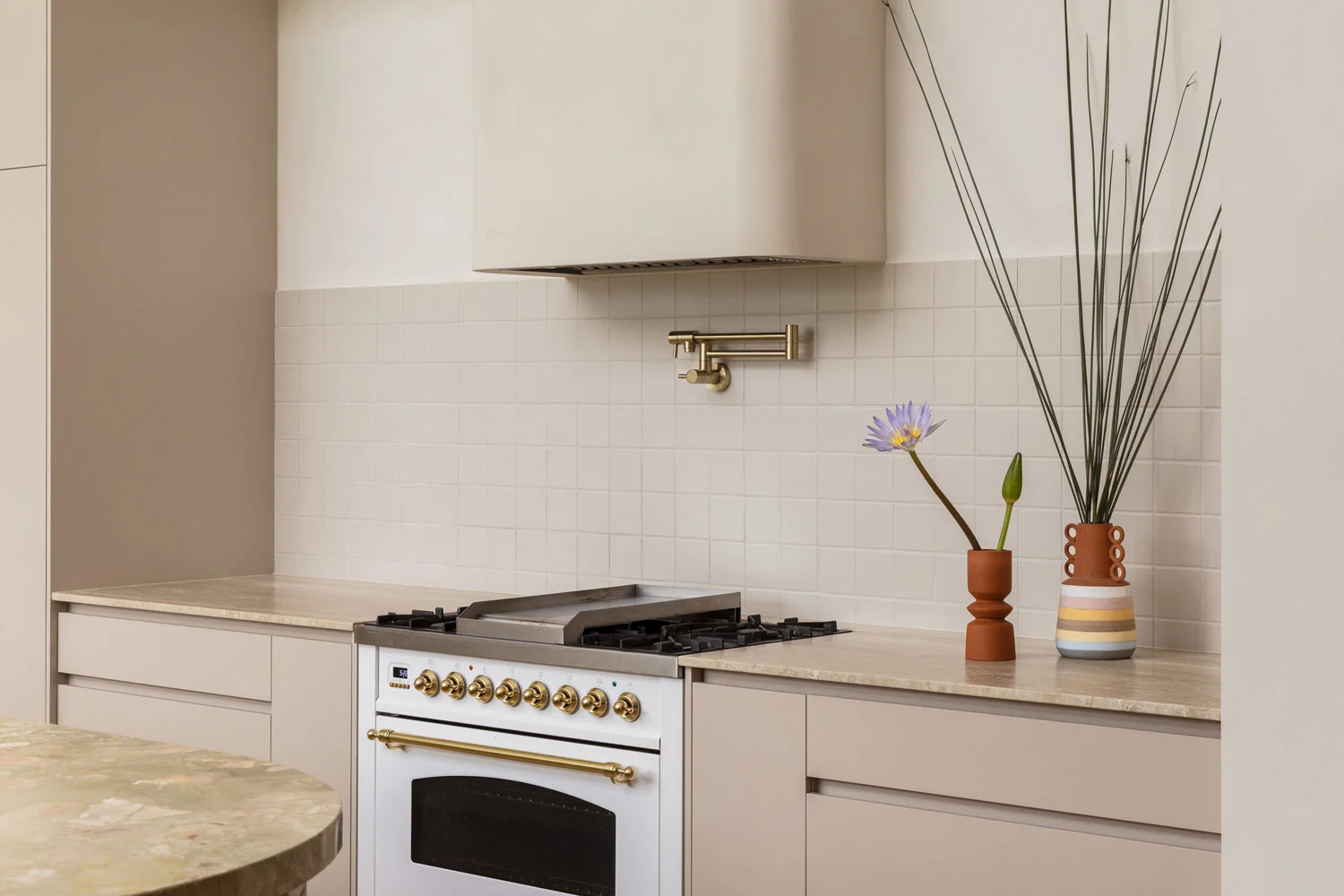 contemporary-pastel-pink-kitchen-brushed-brass-pot-filler-tap