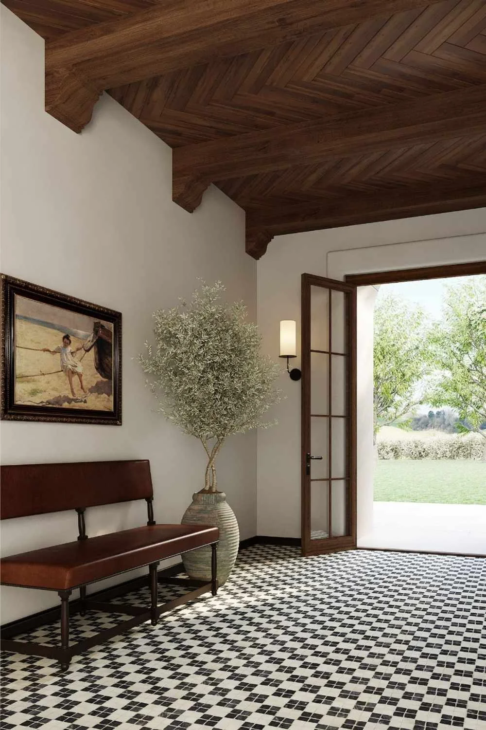 Entryway Decor Ideas Checkerboard Tiled Floor