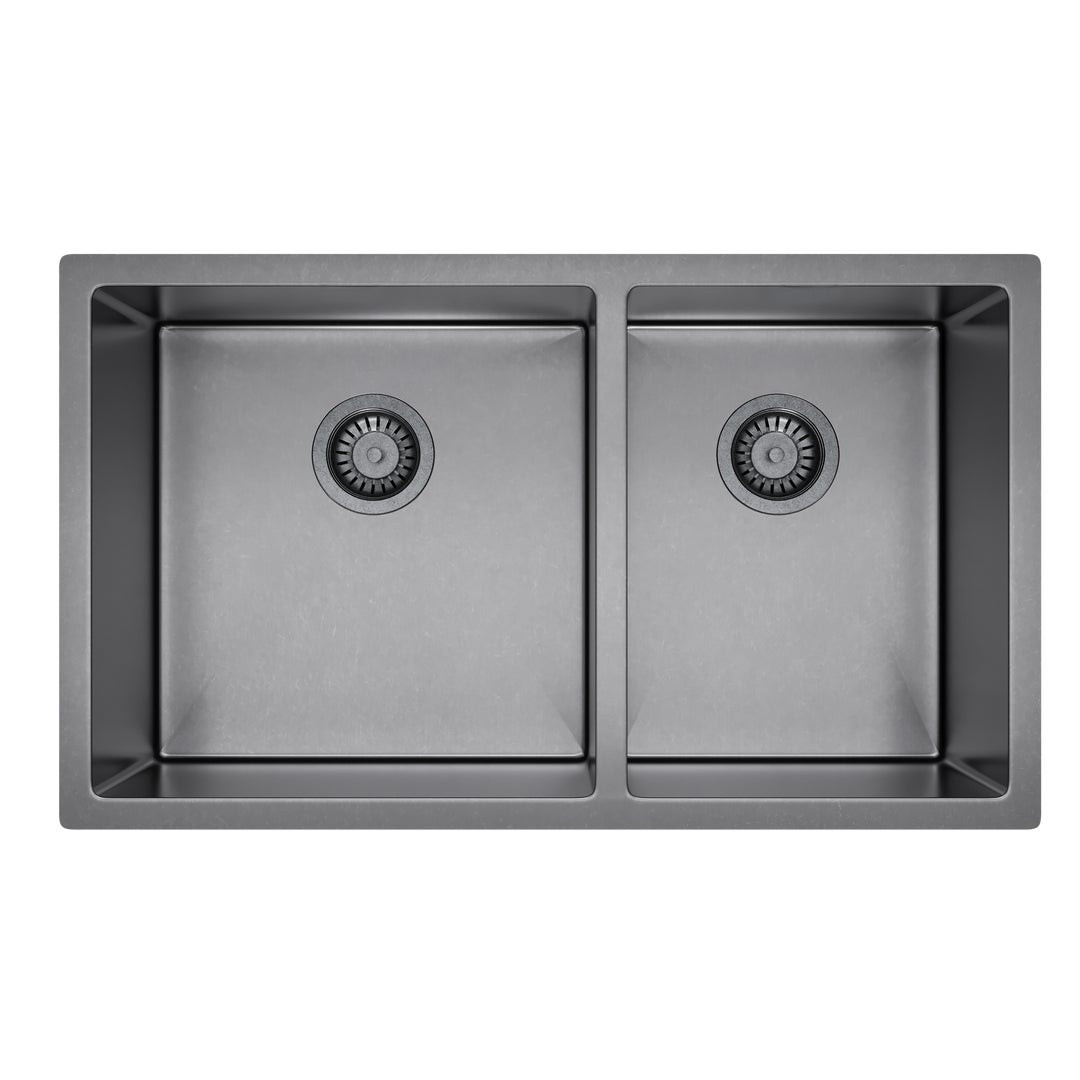 Vita Double Kitchen Sink 760mm - Antique Steel