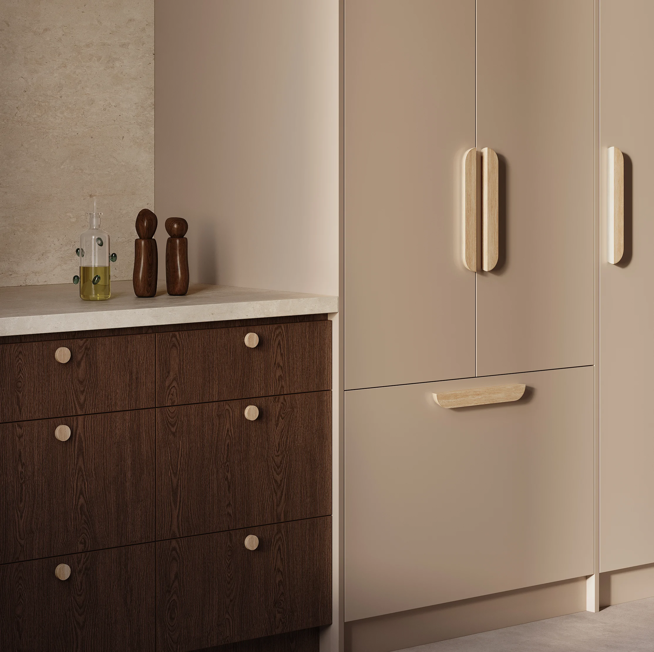Pedra%20Curve%20Cabinetry%20Pull%20320mm%20Pedra%20Large%20Knob%2035mm Beige%20Travertine