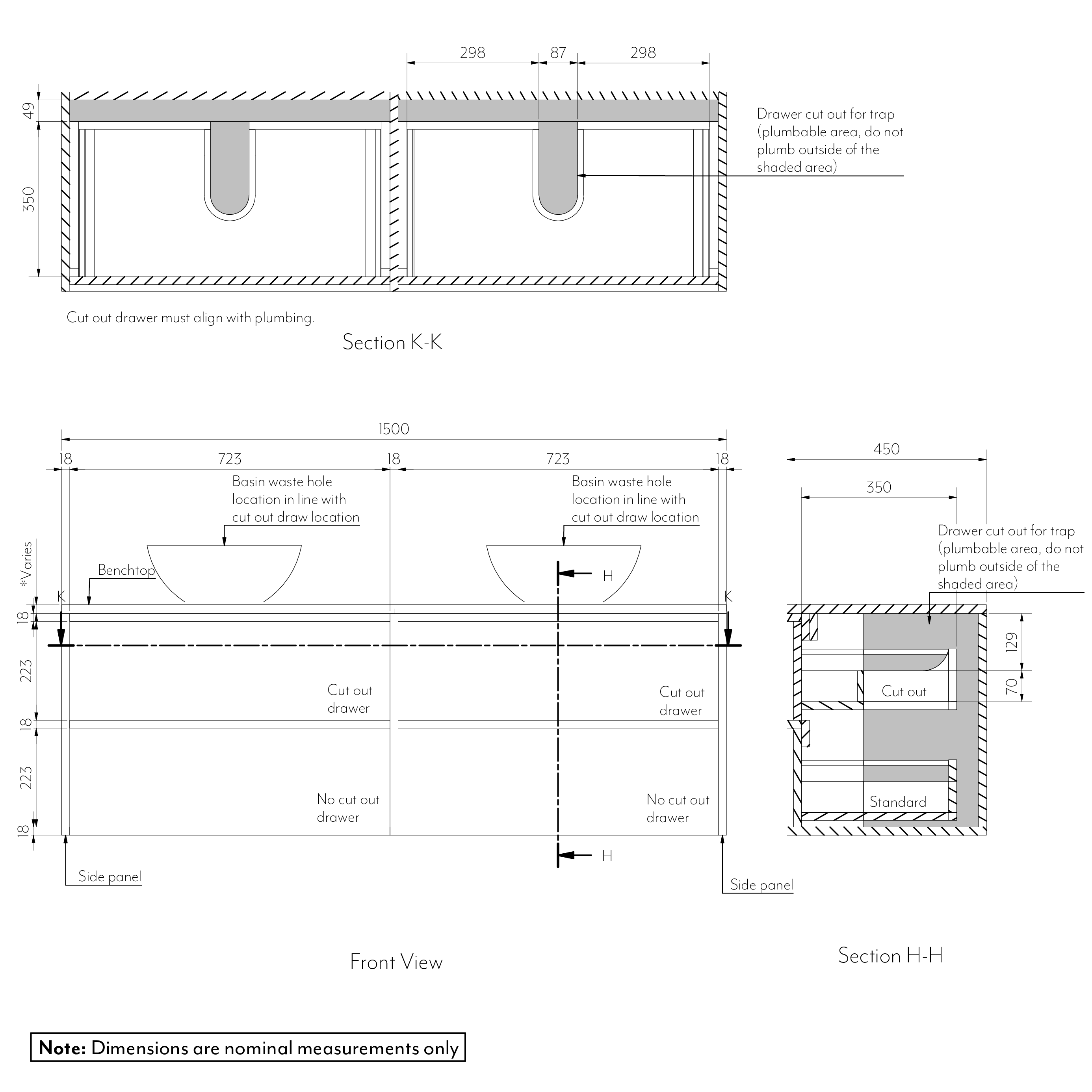 Kasumi 4-Drawer Vanity 1500mm Specification