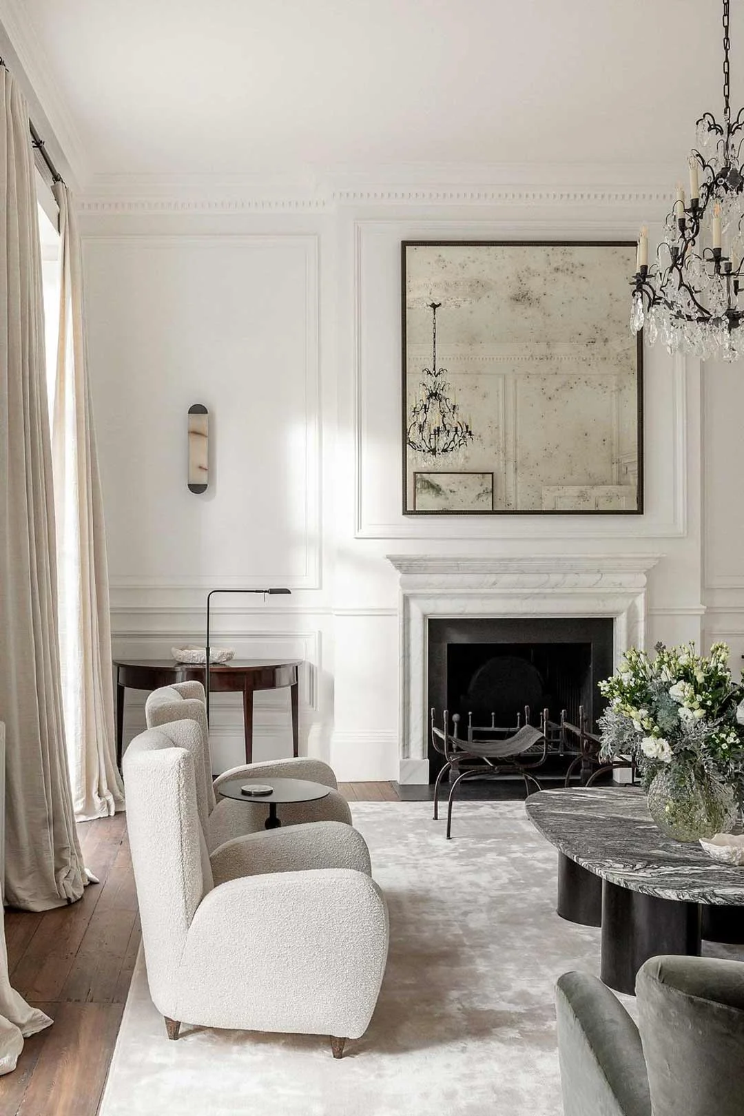 A neutral vintage inspired living room