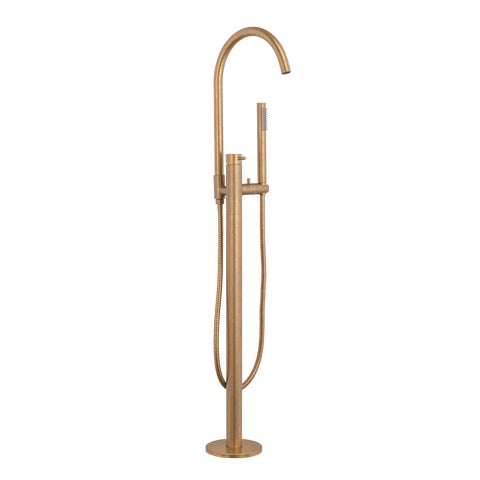 Elysian Floor Mounted Bath Filler with Hand Shower - Antique Aurum