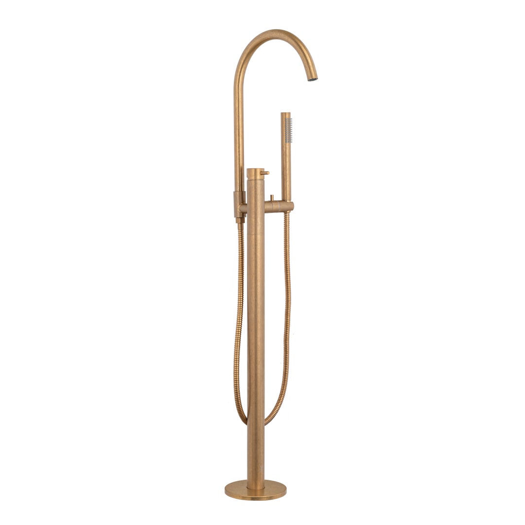 Elysian Floor Mounted Bath Filler with Hand Shower - Antique Aurum