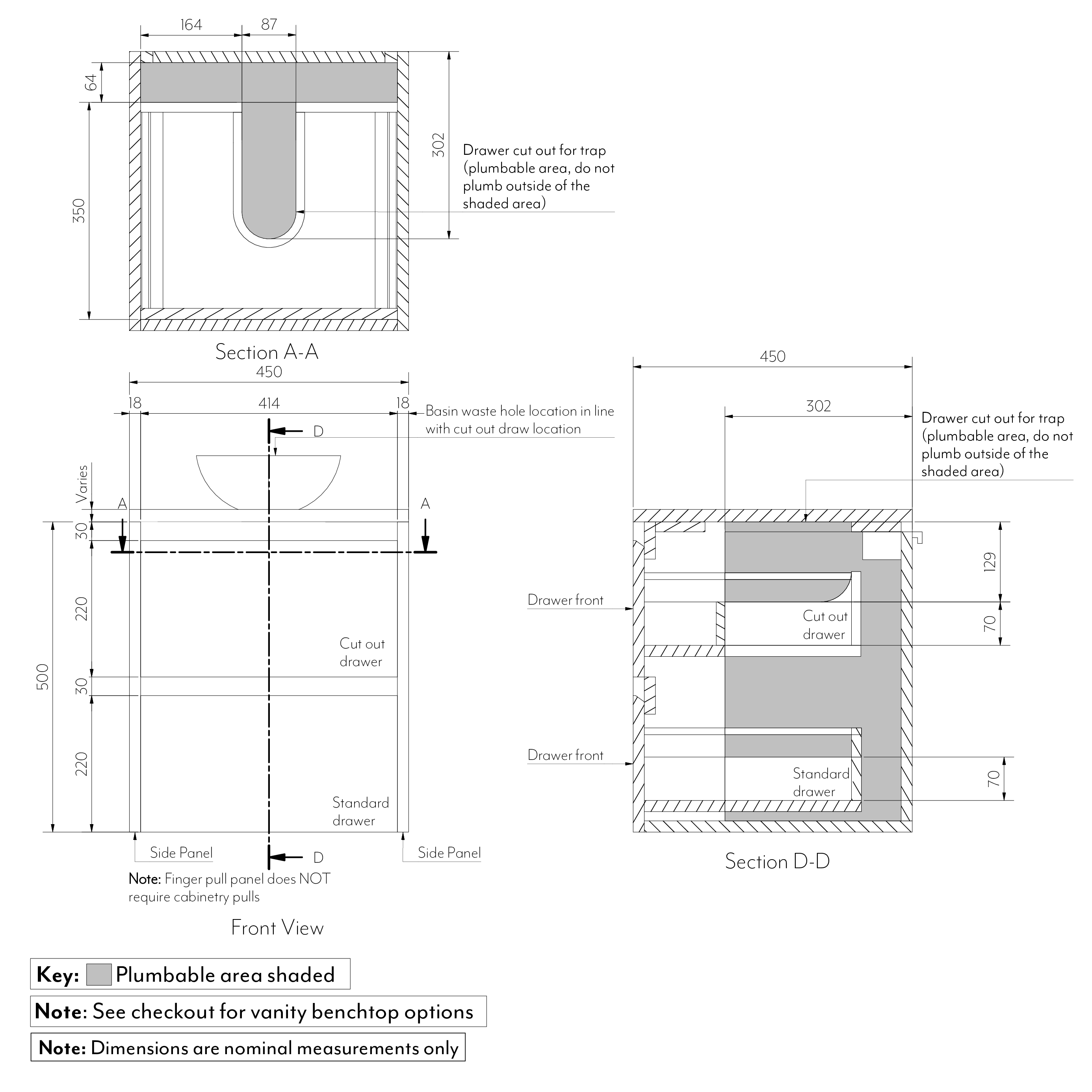 Addision Vanity 2 Drawer 450mm