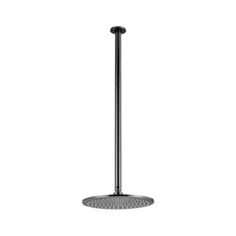 Shower Dropper Extended Round 600mm & Head Set - Brushed Gunmetal