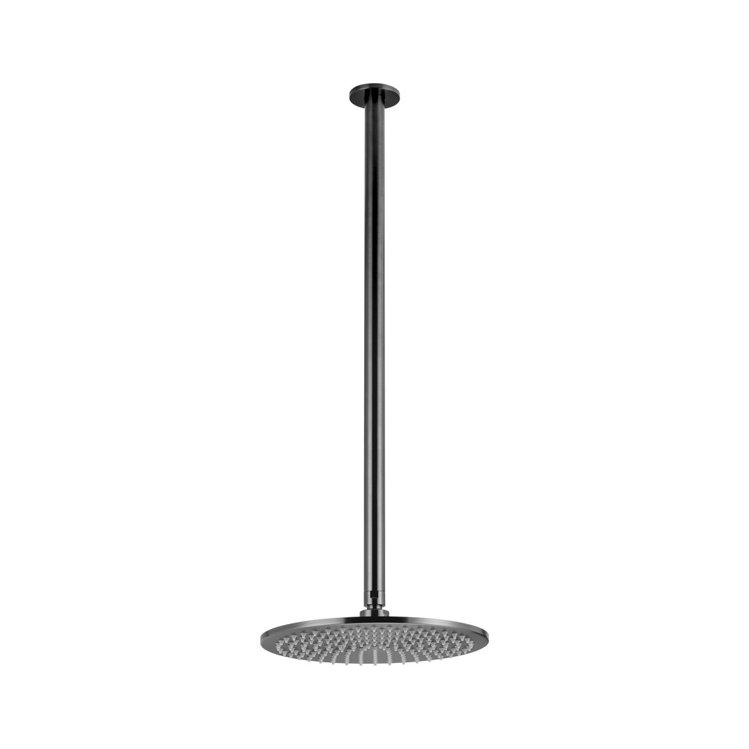 Shower Dropper Extended Round 600mm & Head Set - Brushed Gunmetal