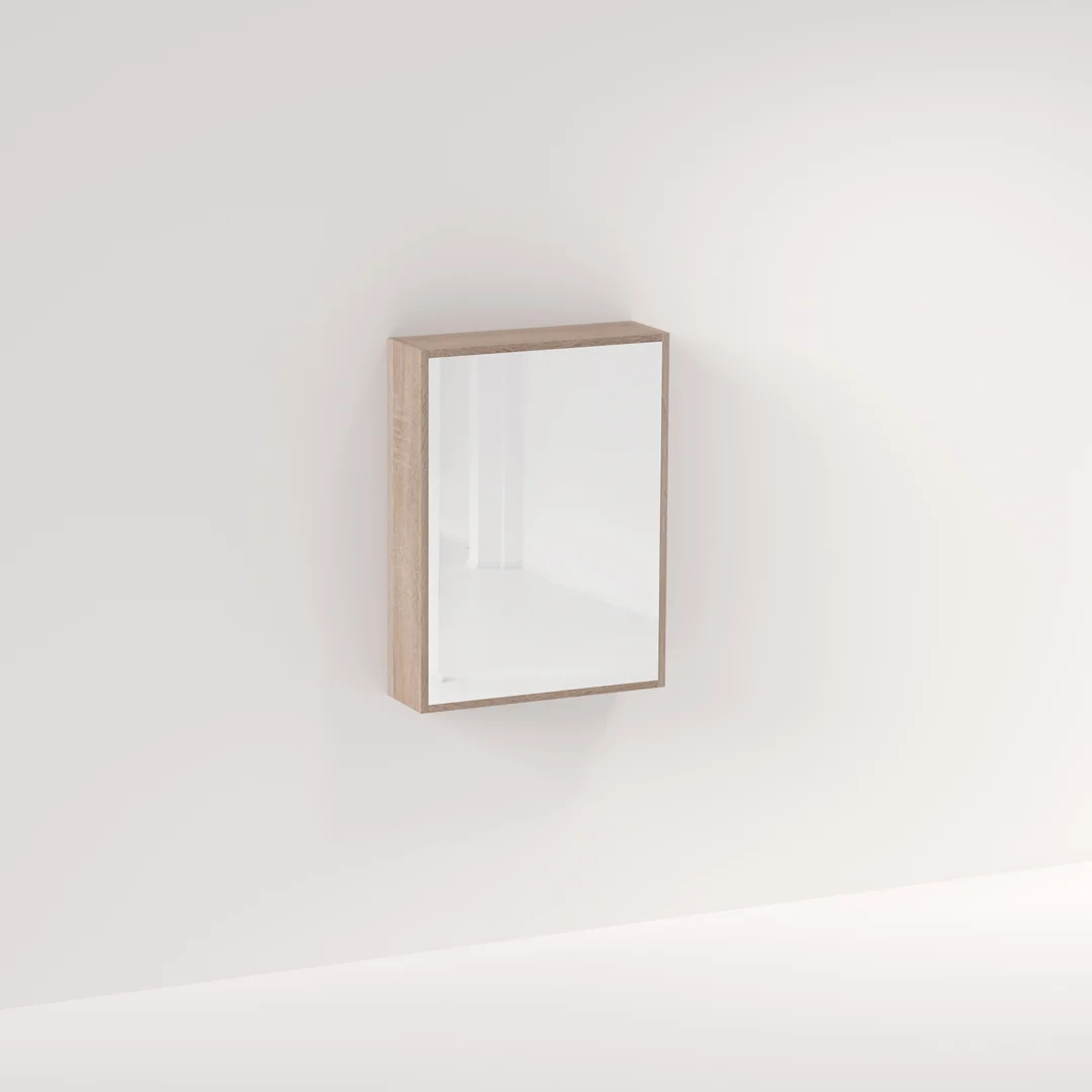 Myra 1 Door Mirror Cabinet 600mm - White Ash Oak - Feature
