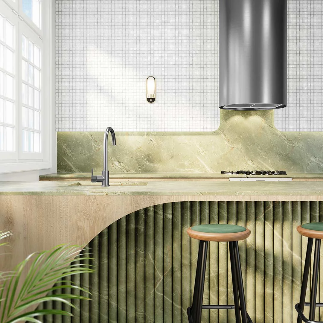 biophilic-design-green-kitchen-fluted-marble-island