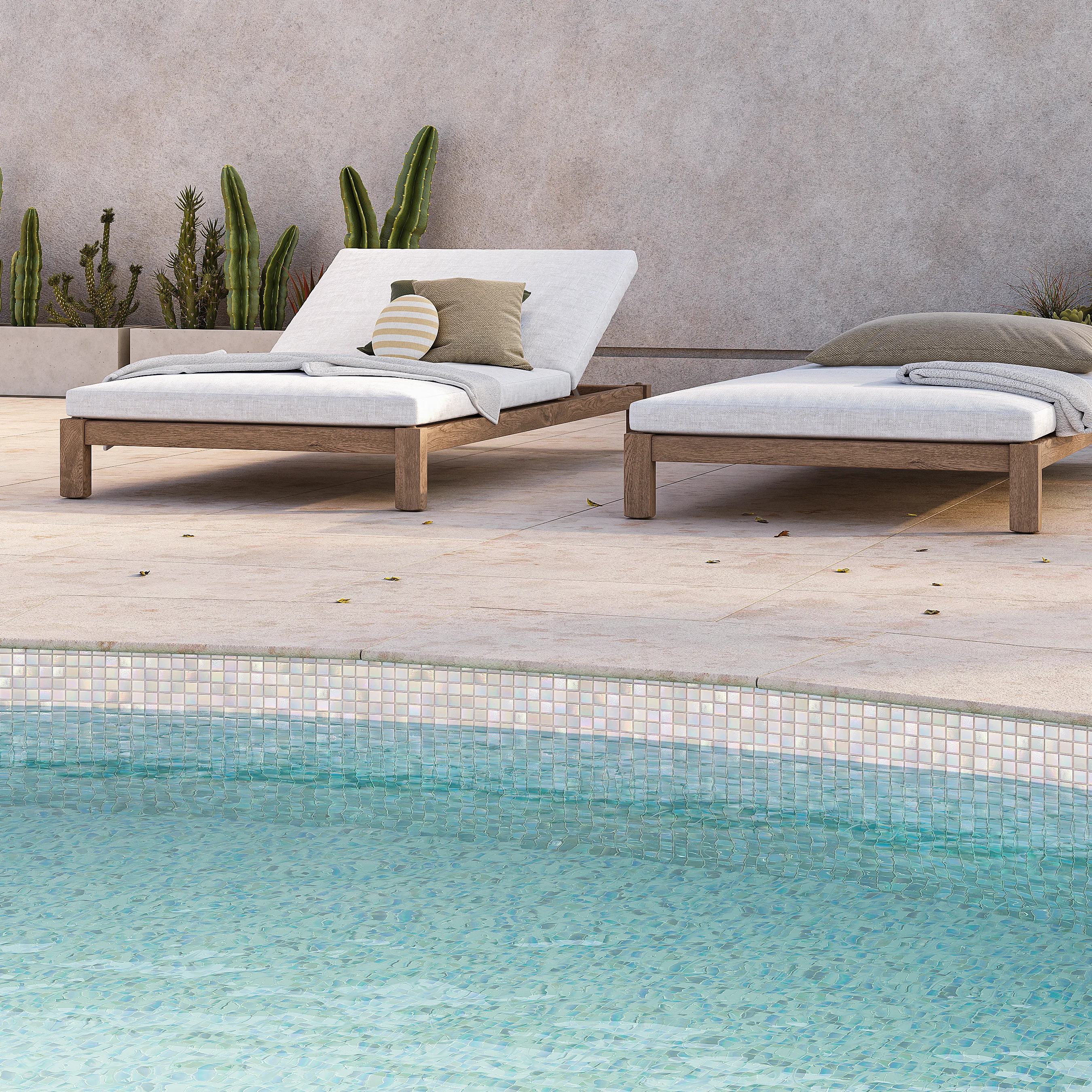 Minori Pool Coping tile Glass Mosaics White CloseUp RoundFormat