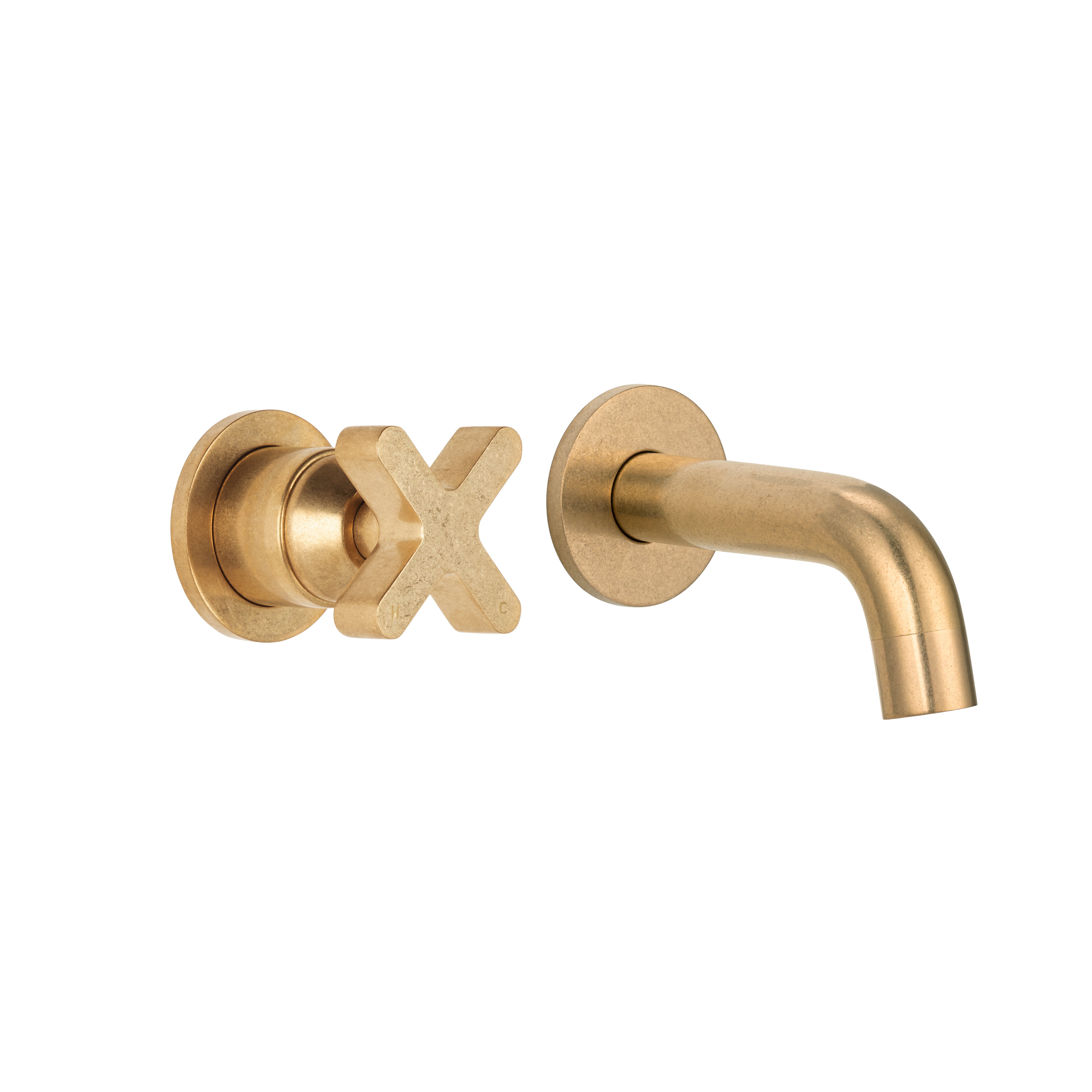 Cross Progressive Mixer & Mini Spout Set - Tumbled Aged Brass