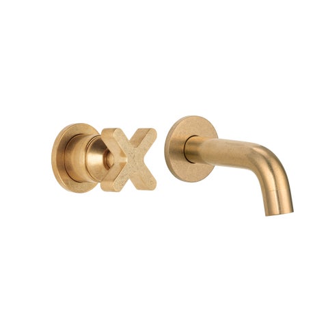 Cross Progressive Mixer & Mini Spout Set - Tumbled Aged Brass