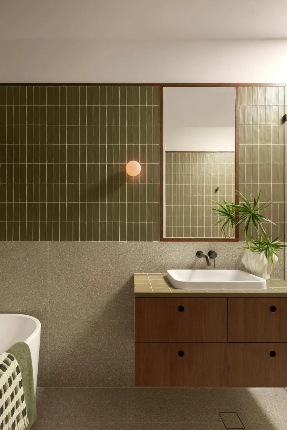 Modern Bathroom Vanities Mid Century Modern Timber Green Tile