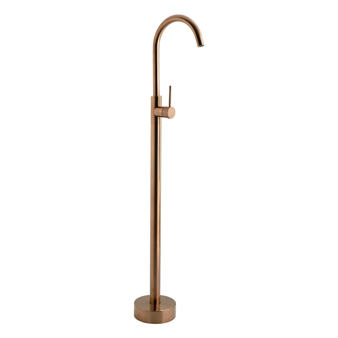 D Elysian Floor Mounted Basin Bath Filler with Mixer - Brushed Copper - Feature