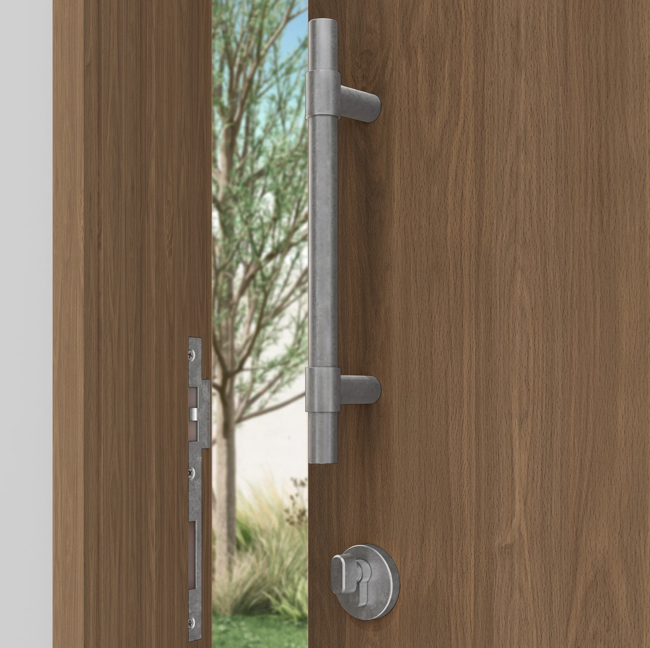 Antique%20Collection Hardware-Insetting EntryDoorPull KeyTurn%20Euro%20Cylinder CloseUpView02 Steel