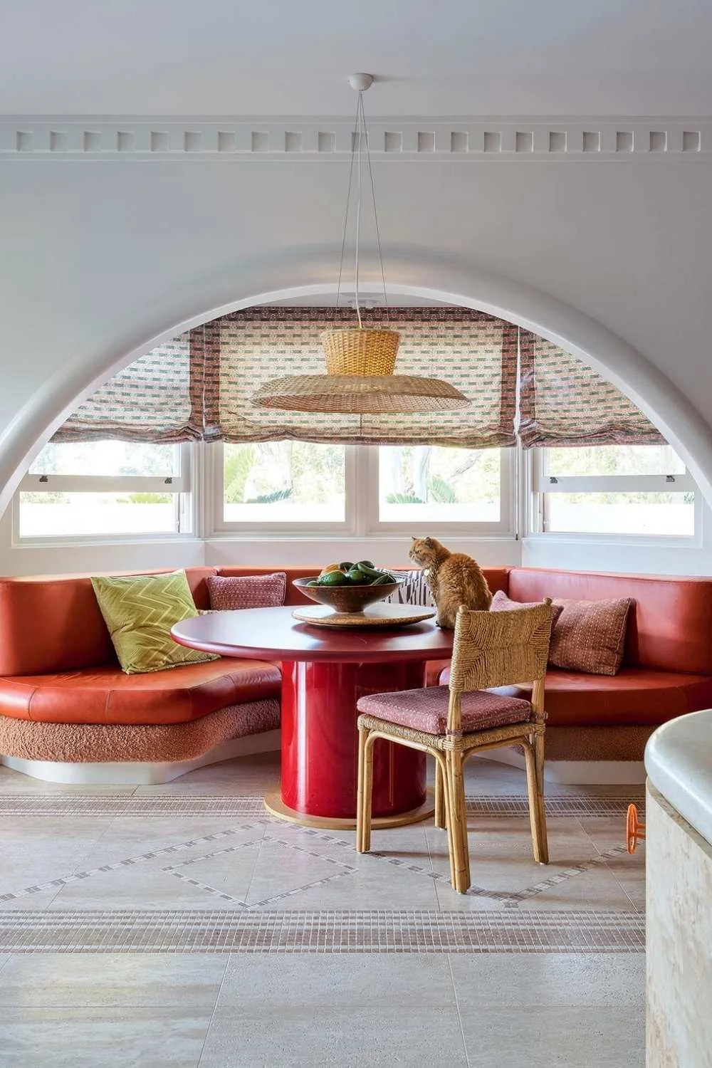 Banquette Seating Orange Red Leather Curve