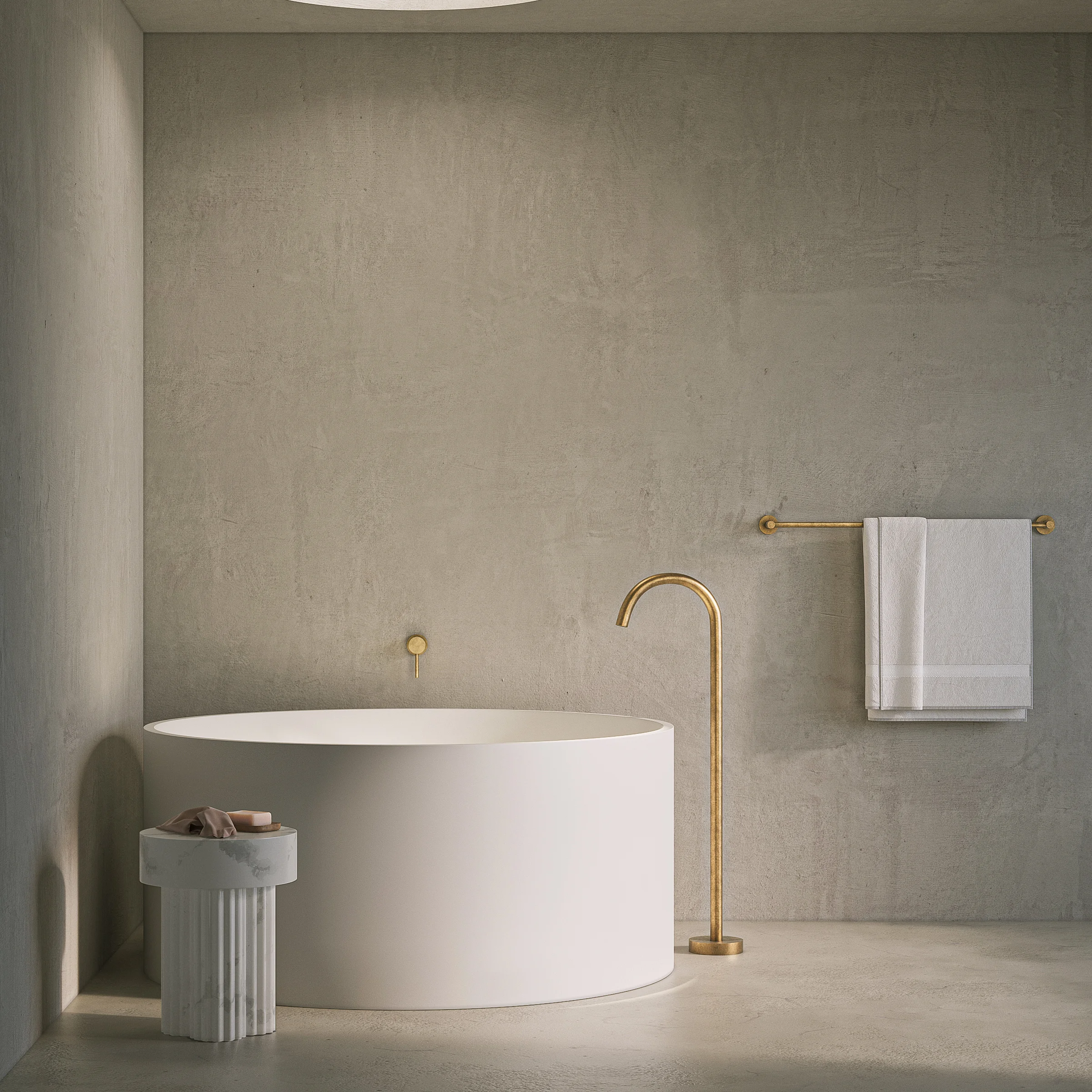 Floor Mounted Bath Filler-TAB In Setting Tumbled Aged