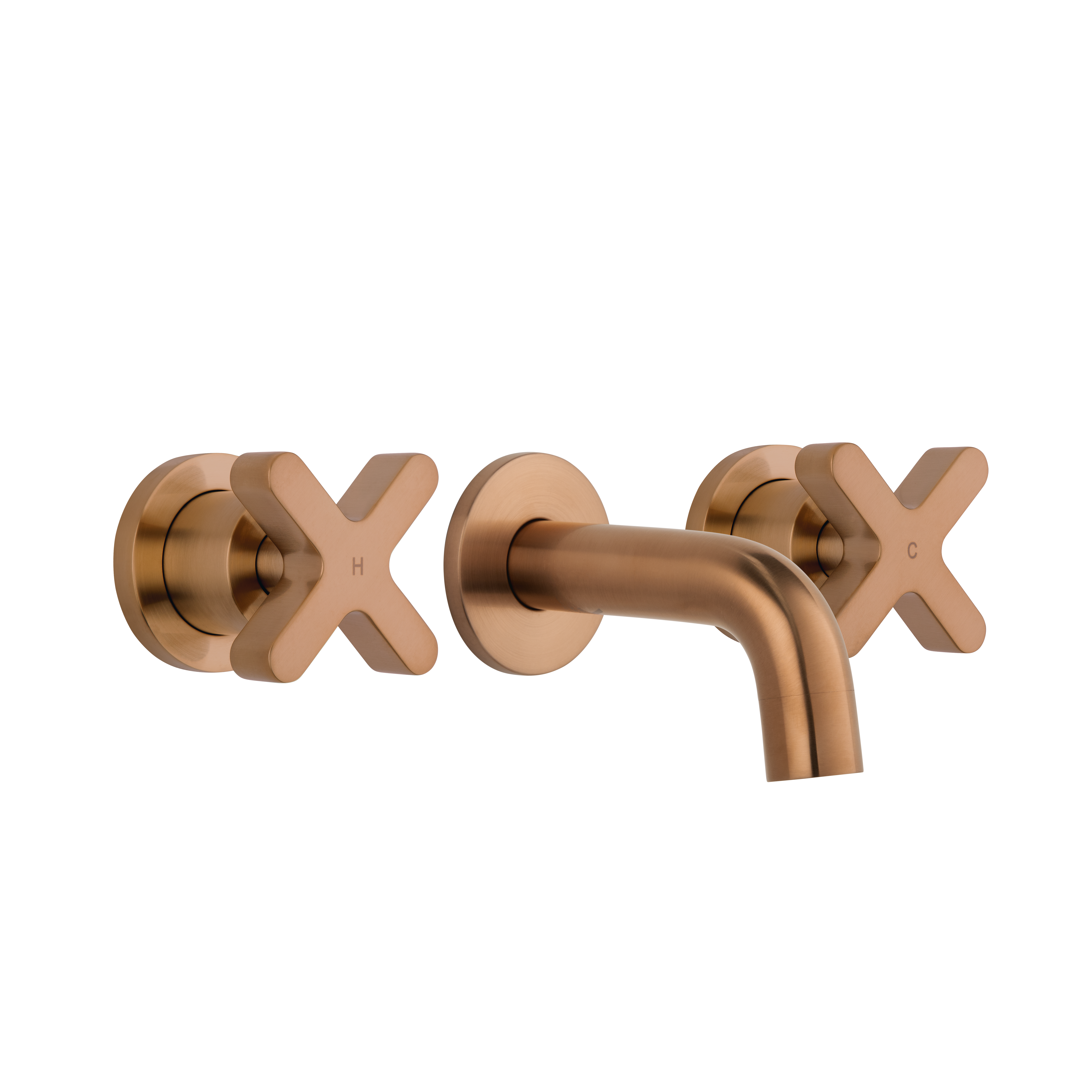 Cross Assembly Taps & Mini Spout Set - Brushed Copper