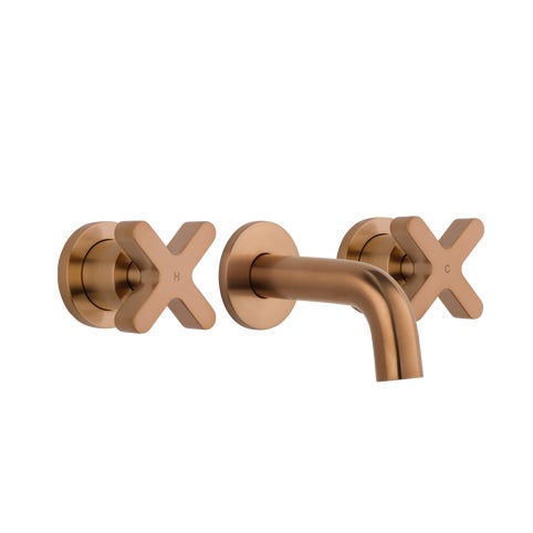 Cross Assembly Taps & Mini Spout Set - Brushed Copper