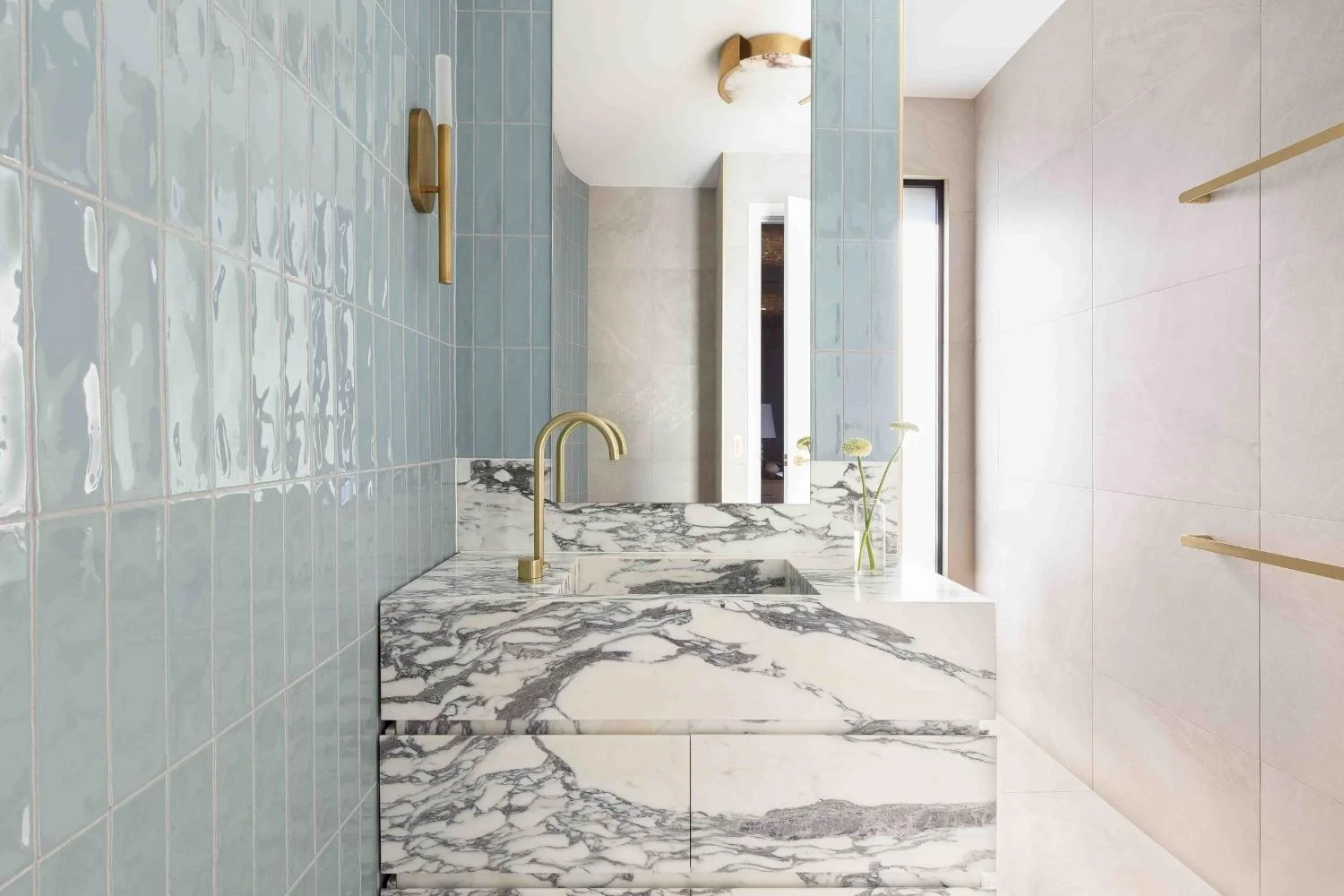 Tile Texture Blue Tiles Marble Brass Bathroom