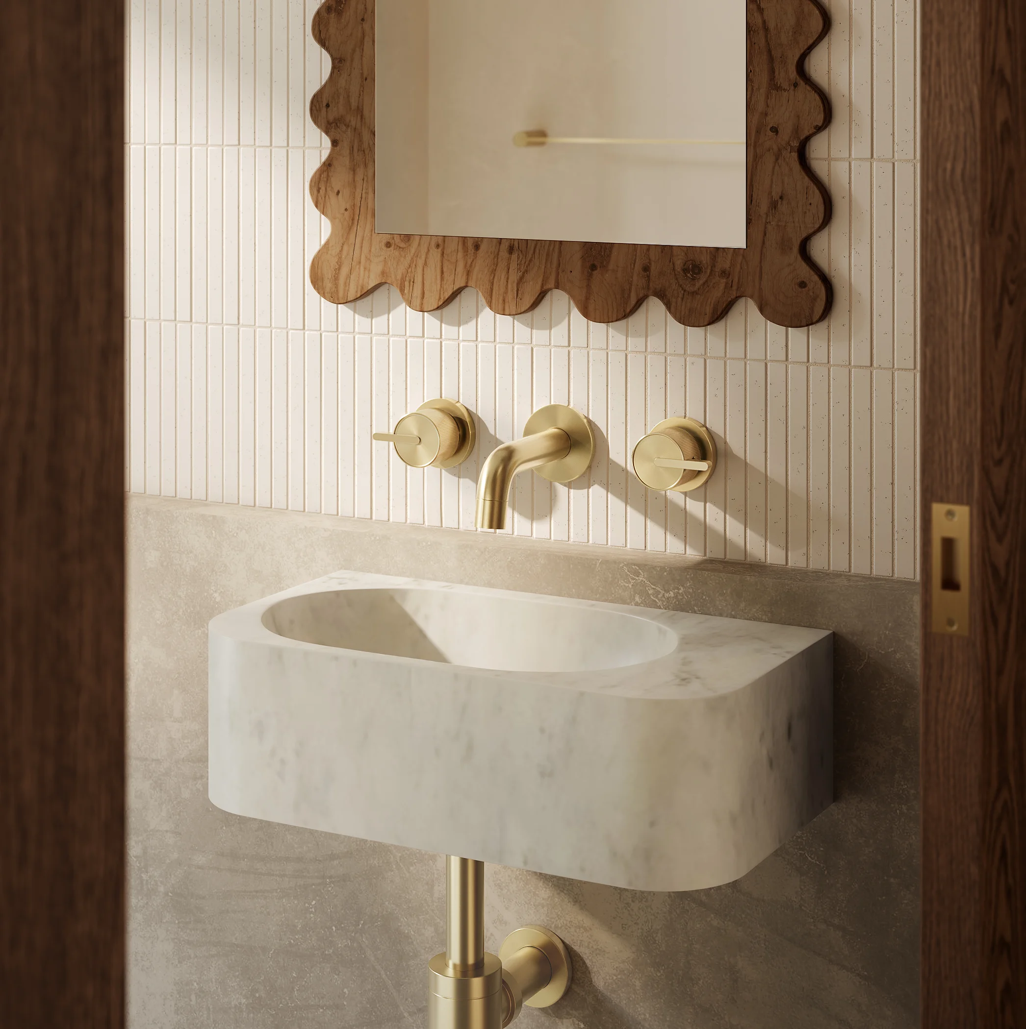 Pedra Wall Mounted Basin 400mm Carrara Marble V1