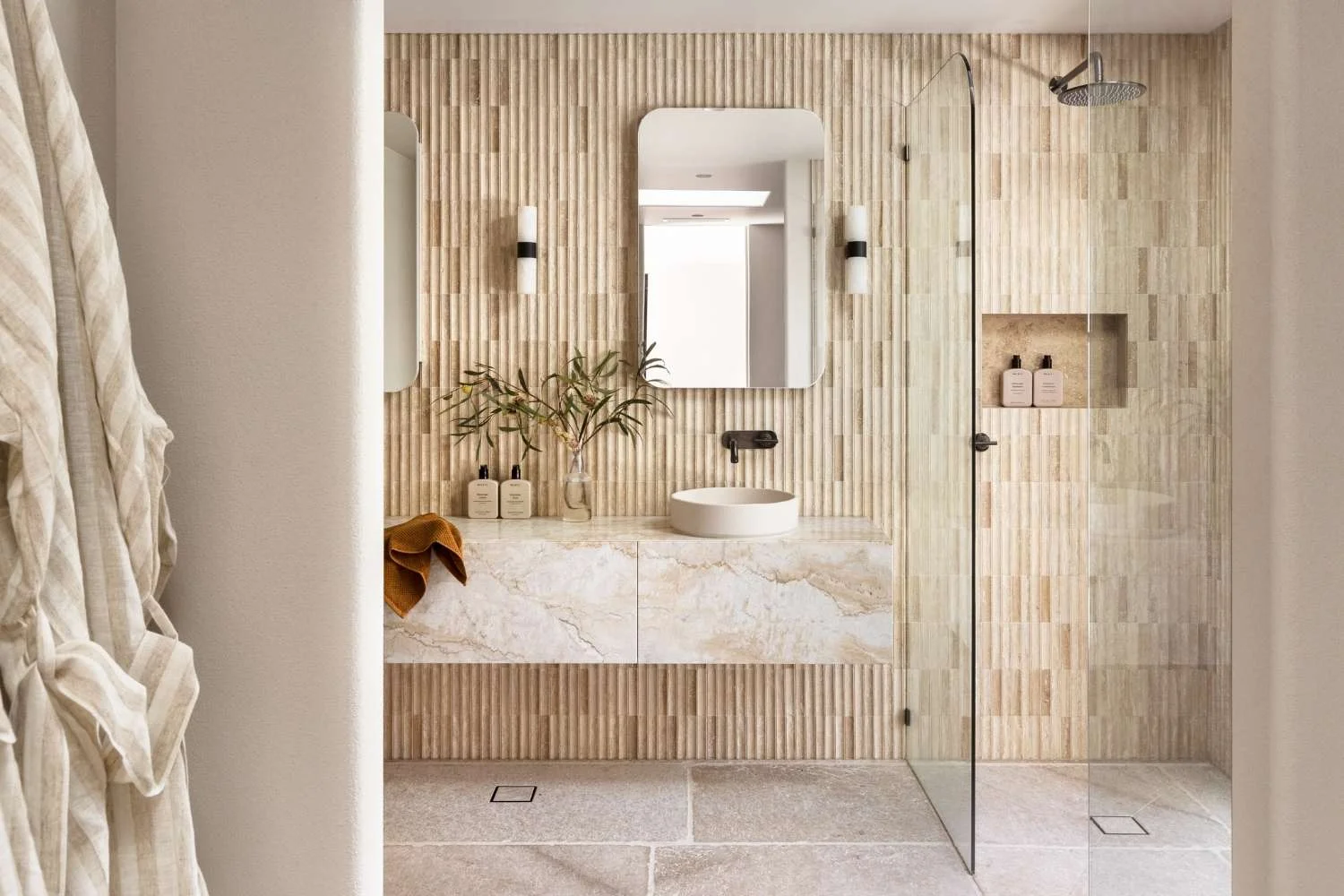 Modern Rustic Interior Design Bathroom Warm Organic Materials