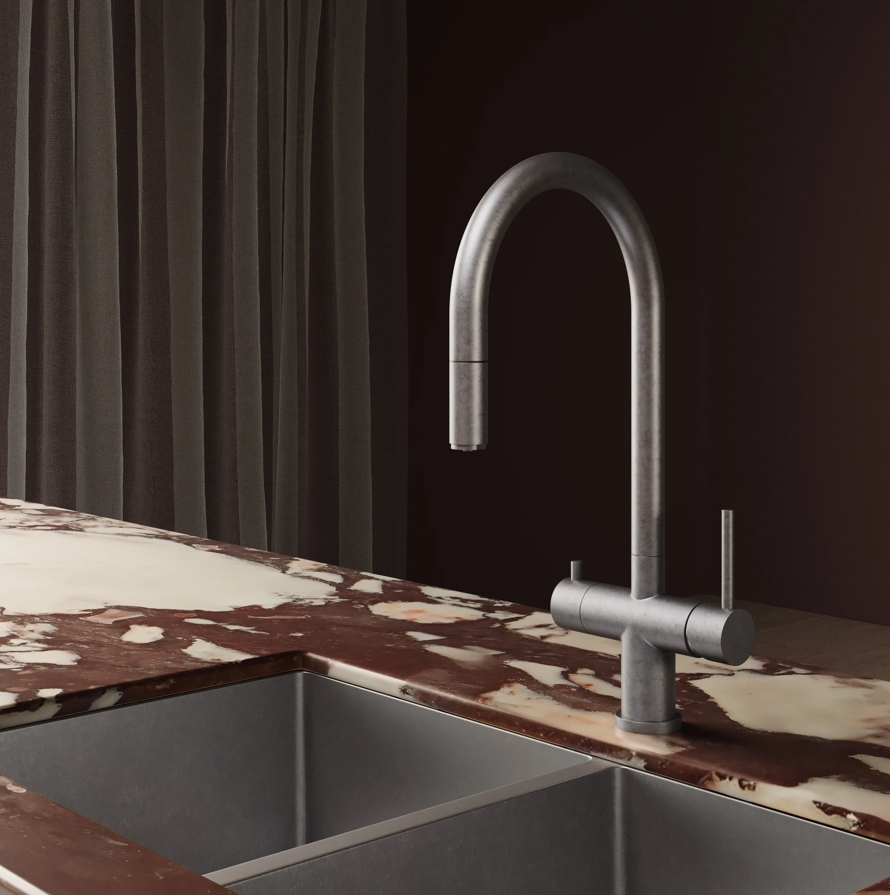 Close%20Up-ViewH Elysian%20Tap-Vita%20Double%20Sink Steel