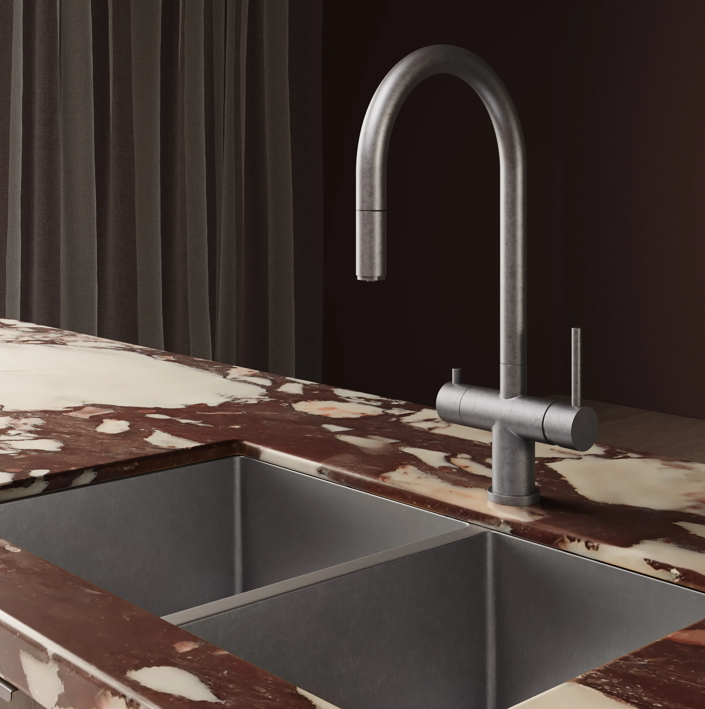 Close%20Up-ViewH Elysian%20Tap-Vita%20Double%20Sink Steel