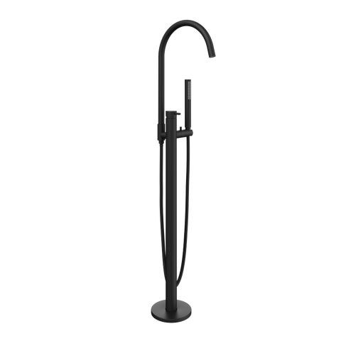 Elysian Floor Mounted Bath Filler with Hand Shower - Matte Black