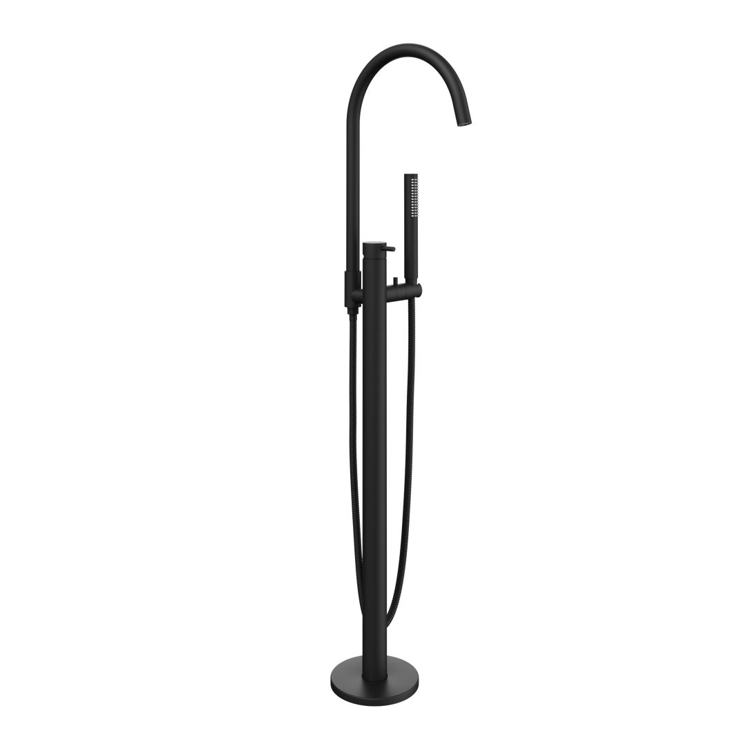 Elysian Floor Mounted Bath Filler with Hand Shower - Matte Black