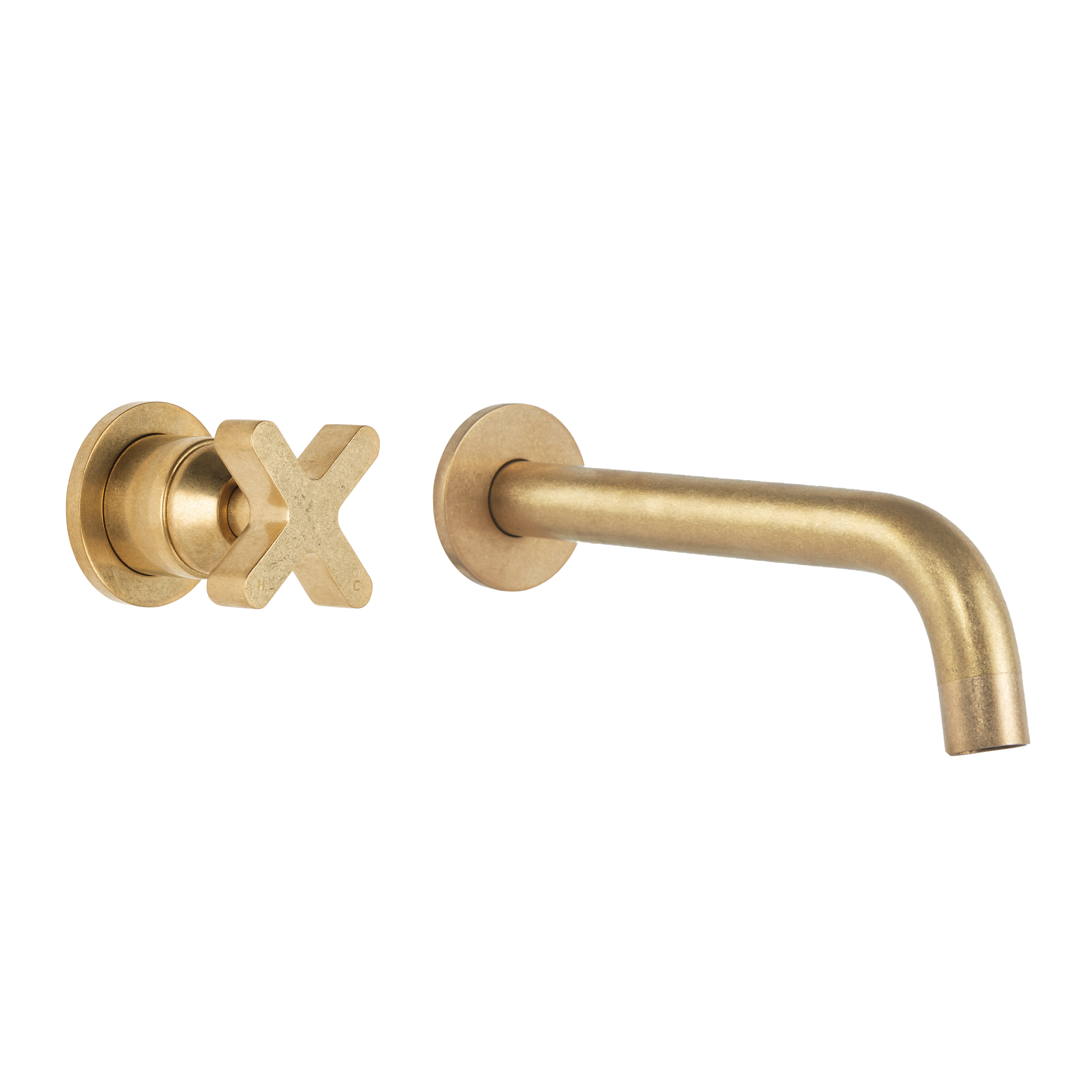 Cross Progressive Mixer & Spout Set - Tumbled Aged Brass