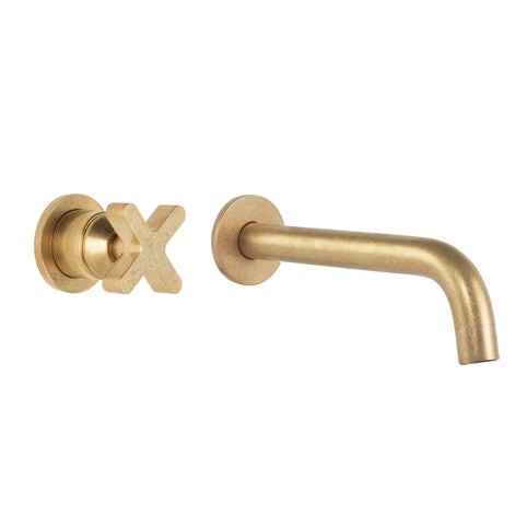 Cross Progressive Mixer & Spout Set - Tumbled Aged Brass