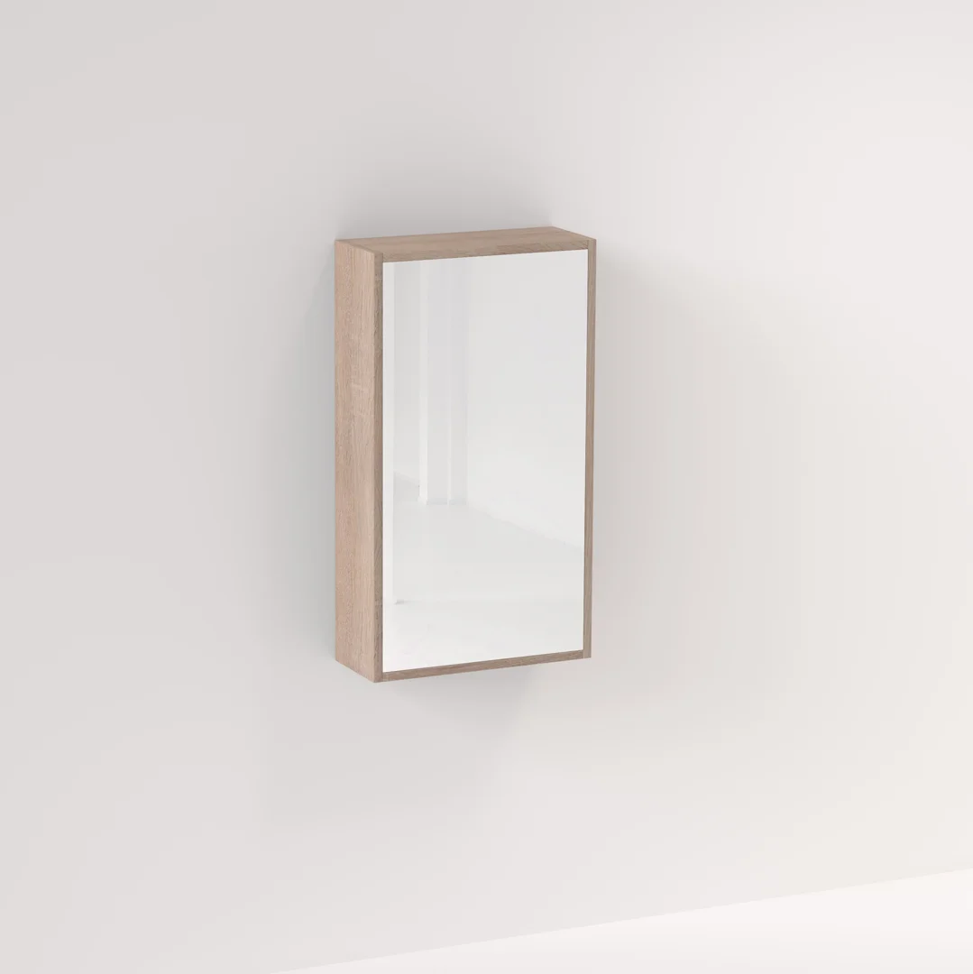 Myra 1 Door Mirror Cabinet 450mm - White Ash Oak - Feature