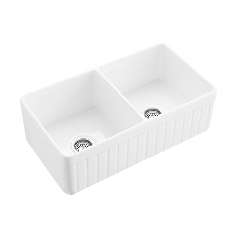 Hartley Double Farmhouse Fireclay Sink - Gloss White