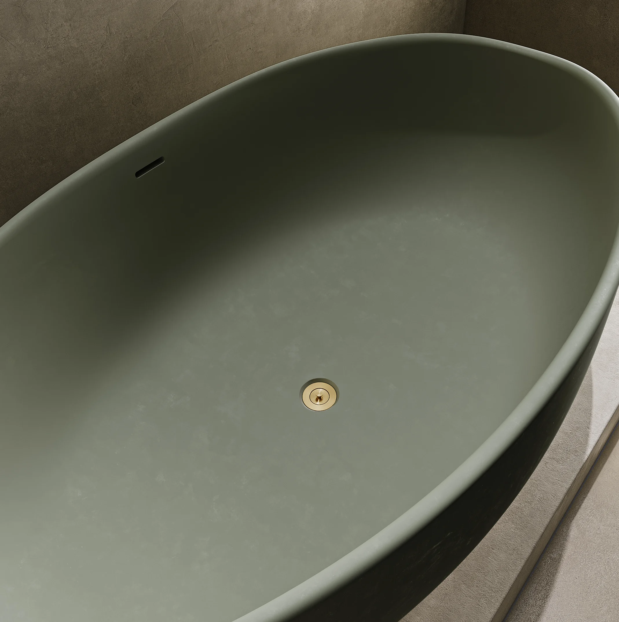 Melia%20Concrete%20Bath Sage%20Green%20Bath%20Waste Insetting Close%20Up BB