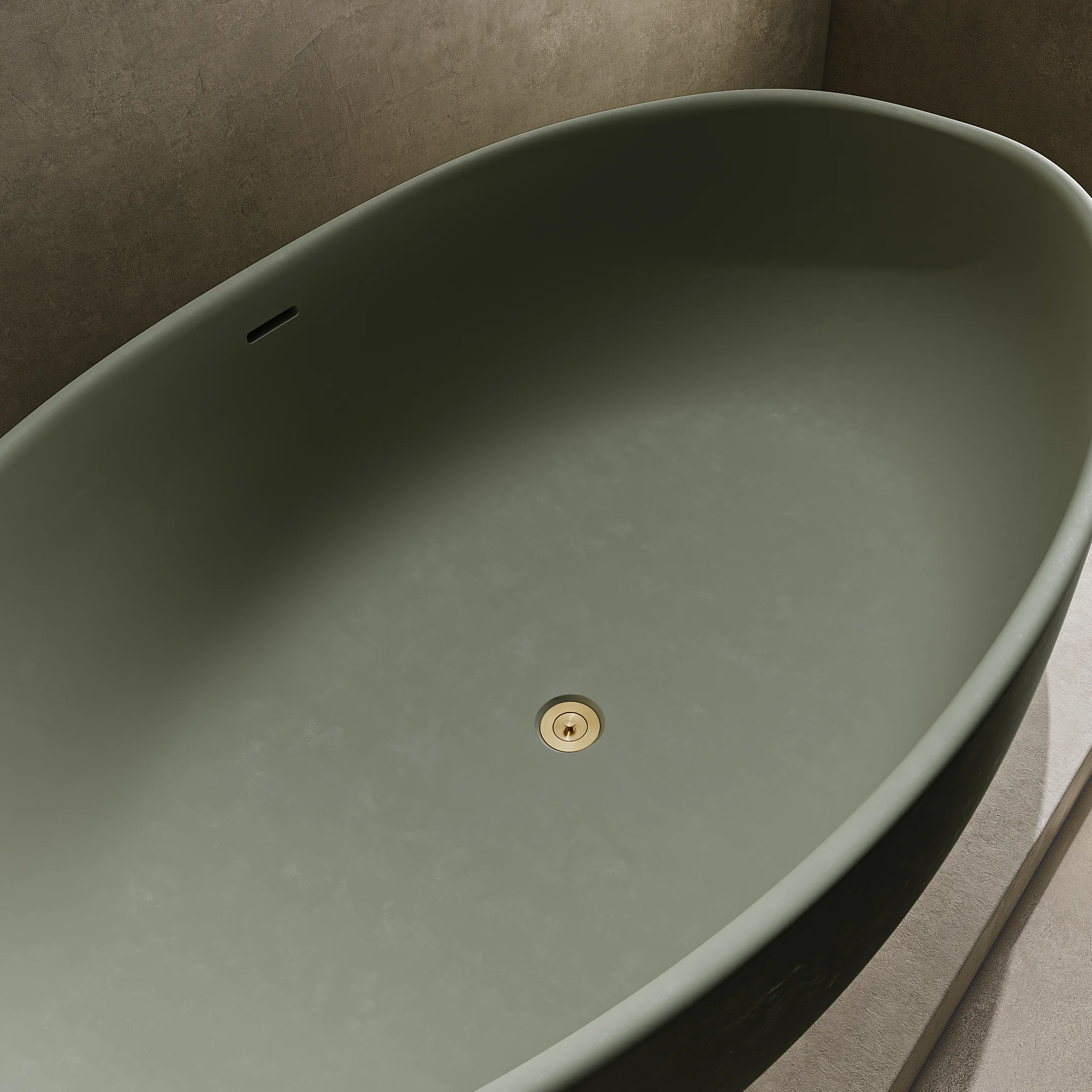 Melia Concrete Bath Sage Green Bath Waste Insetting Close Up BB