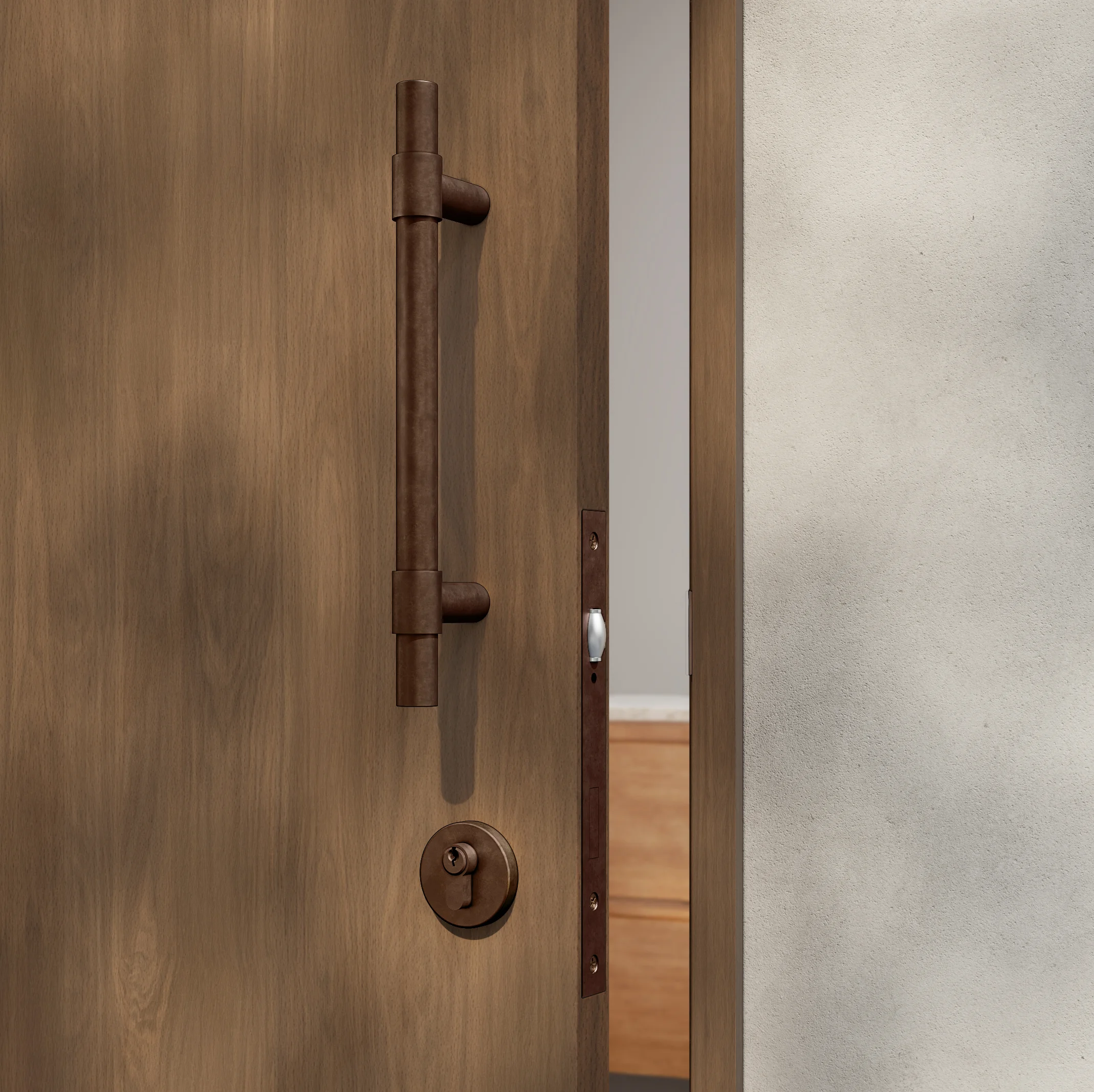 Antique%20Collection Hardware-Insetting EntryDoorPull Key%20Euro%20Cylinder CloseUpView%2001 Bronze