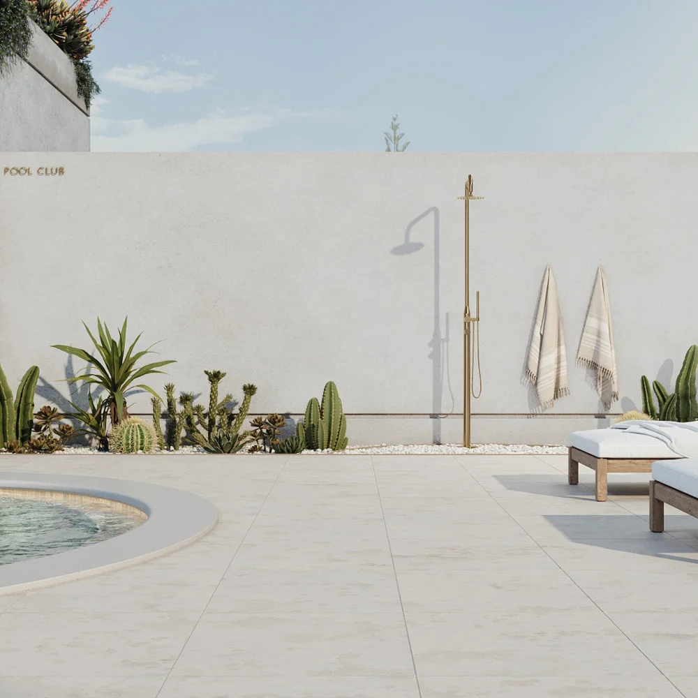 Best-Tile-Outdoor-Pool-Area-Brushed-Brass-Outdoor-Shower