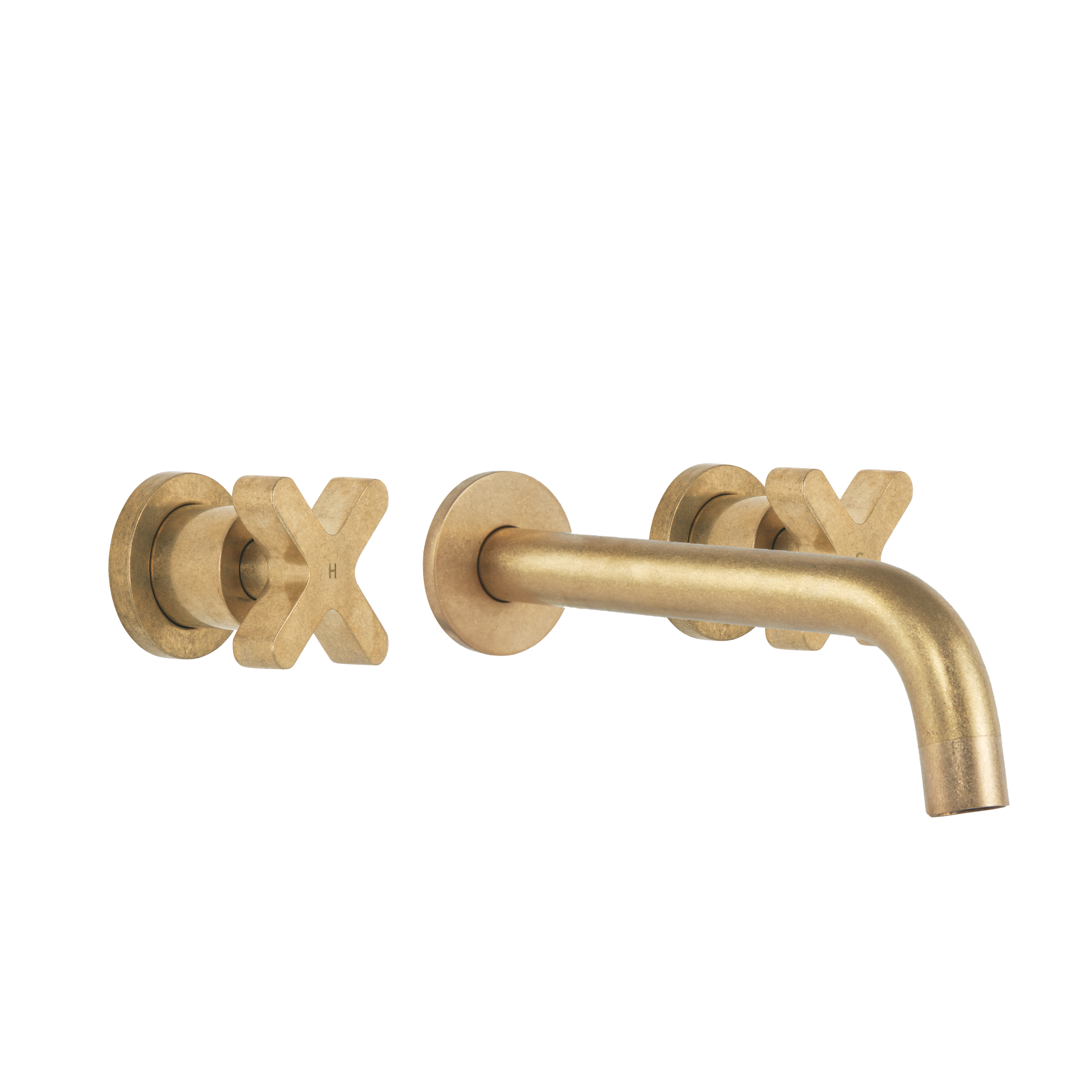 Cross Assembly Taps & Spout Set - Tumbled Aged Brass