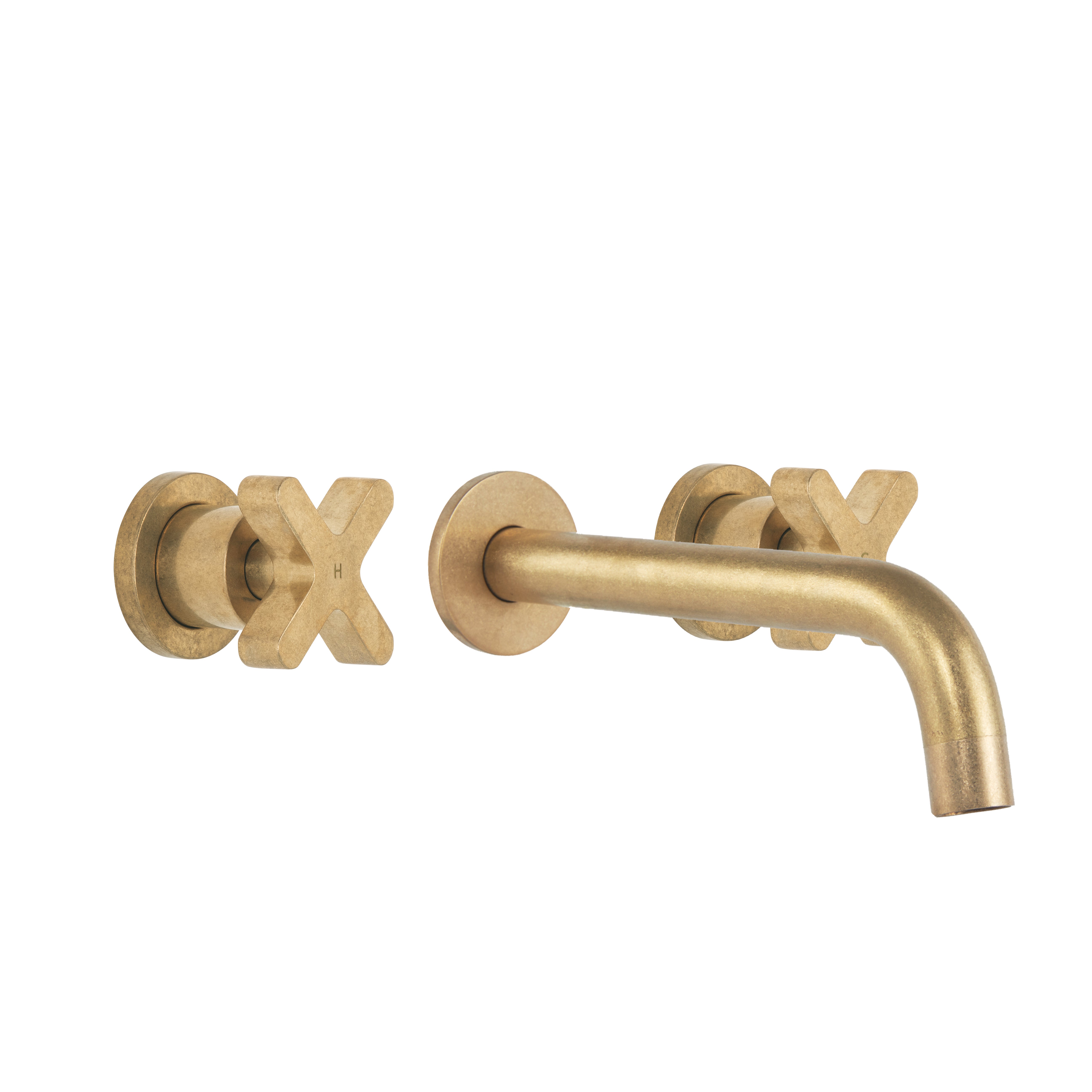 Cross Assembly Taps &amp;amp; Spout Set - Tumbled Aged Brass