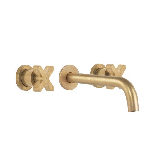Cross Assembly Taps & Spout Set - Tumbled Aged Brass