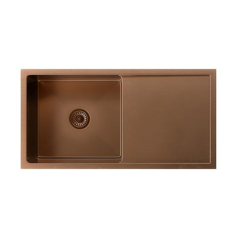 Jai Kitchen Sink Single 880mm - Brushed Copper (Overflow)
