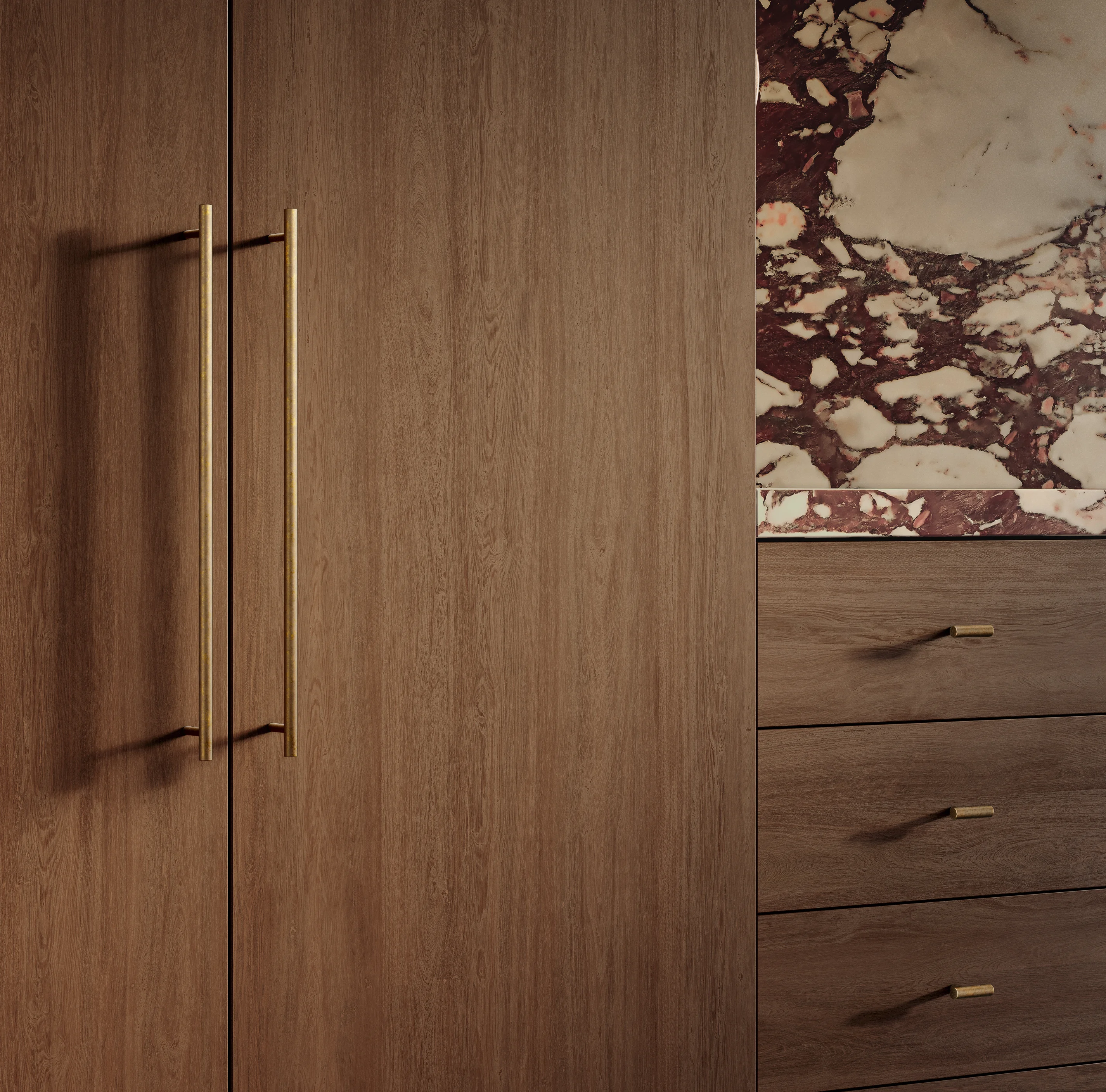 Antique%20Collection%20Kitchen%20Scene%20Close%20Up View%20E %20Tezra%20Cabinetry%20T-Pull%20500mm Aurum