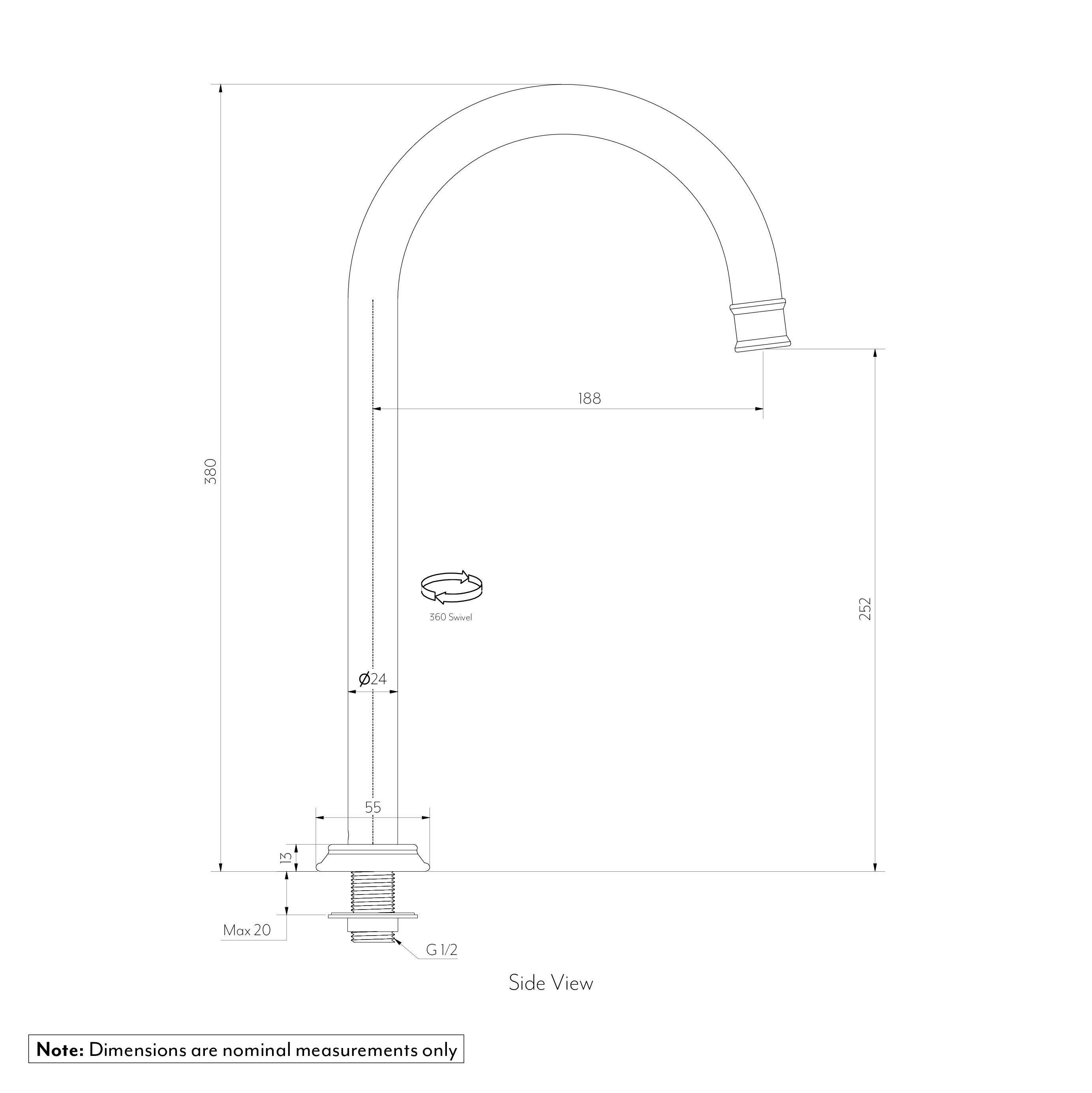 Kingsley Gooseneck Swivel Hob Spout SPEC