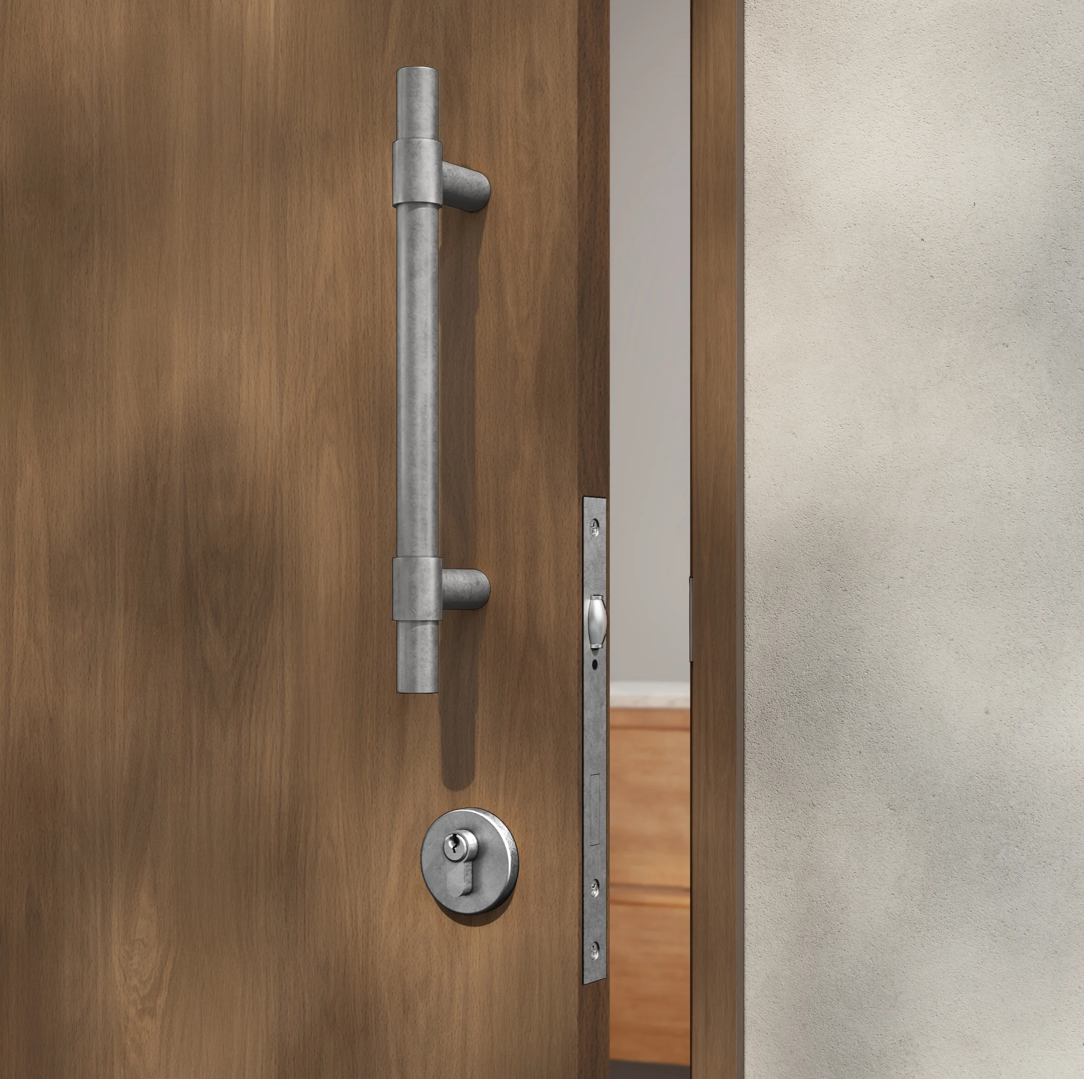 Antique%20Collection Hardware-Insetting EntryDoorPull Key%20Euro%20Cylinder CloseUpView%2001 Steel