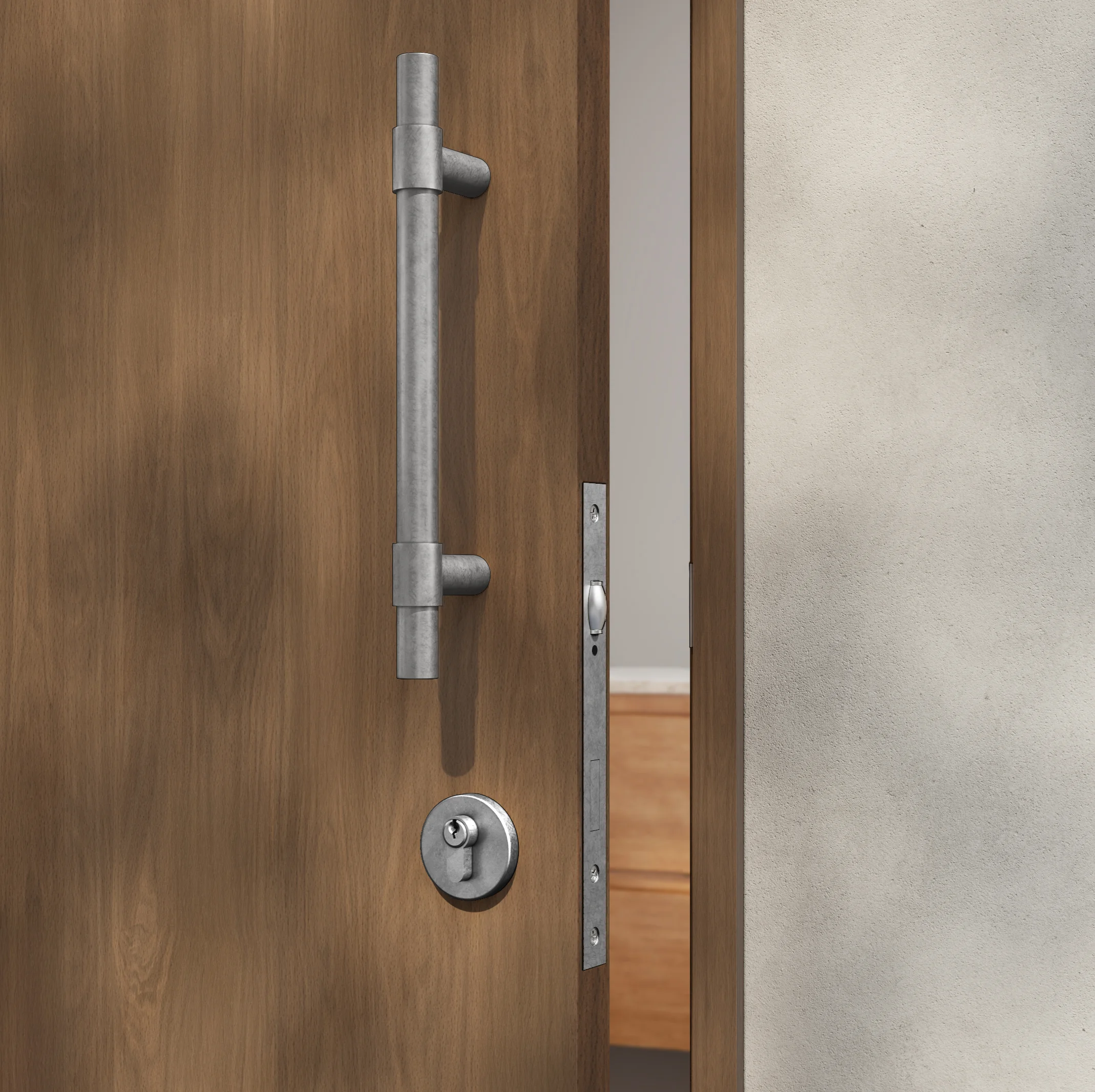 Antique%20Collection Hardware-Insetting EntryDoorPull Key%20Euro%20Cylinder CloseUpView%2001 Steel